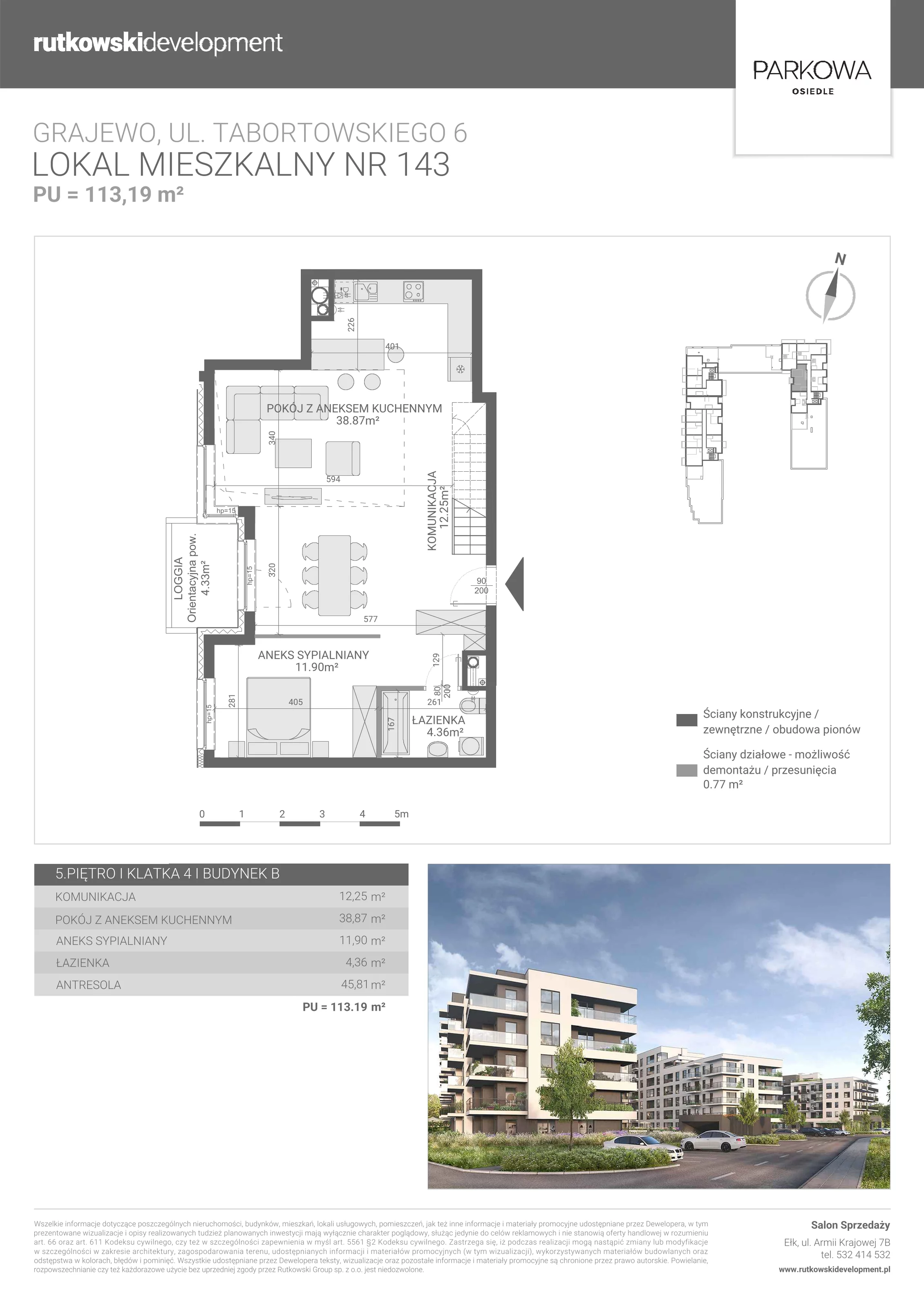 1 pokój, mieszkanie 113,19 m², piętro 5, oferta nr M/143, Parkowa Osiedle, Grajewo, ul. mjr. Jana Tabortowskiego 6