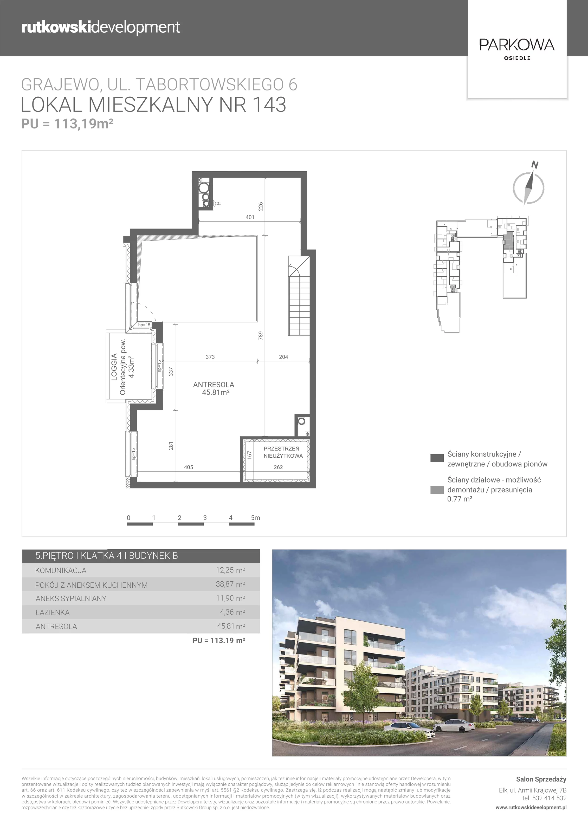 1 pokój, mieszkanie 113,19 m², piętro 5, oferta nr M/143, Parkowa Osiedle, Grajewo, ul. mjr. Jana Tabortowskiego 6