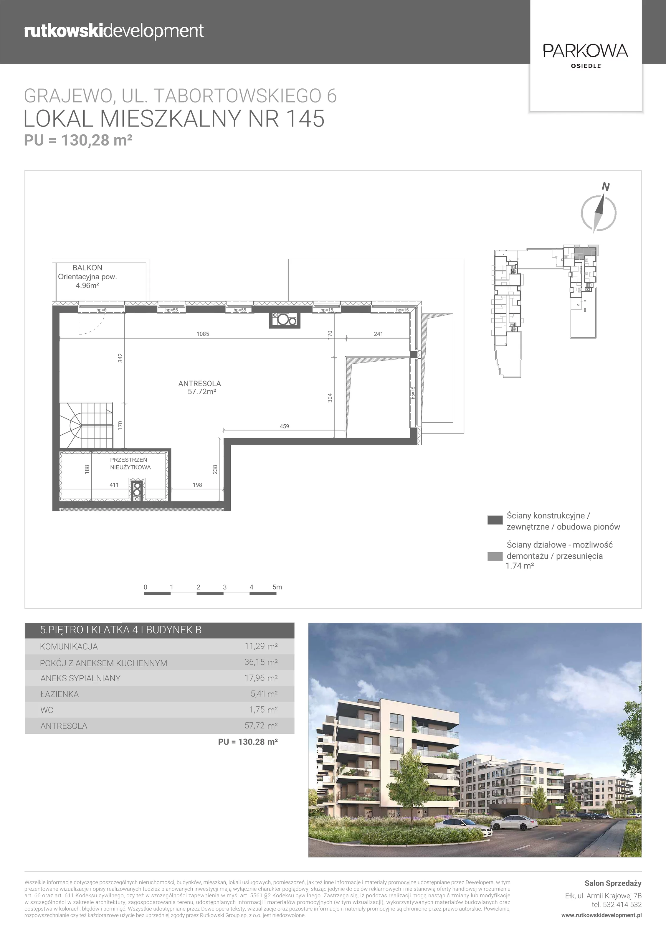 1 pokój, mieszkanie 130,28 m², piętro 5, oferta nr M/145, Parkowa Osiedle, Grajewo, ul. mjr. Jana Tabortowskiego 6