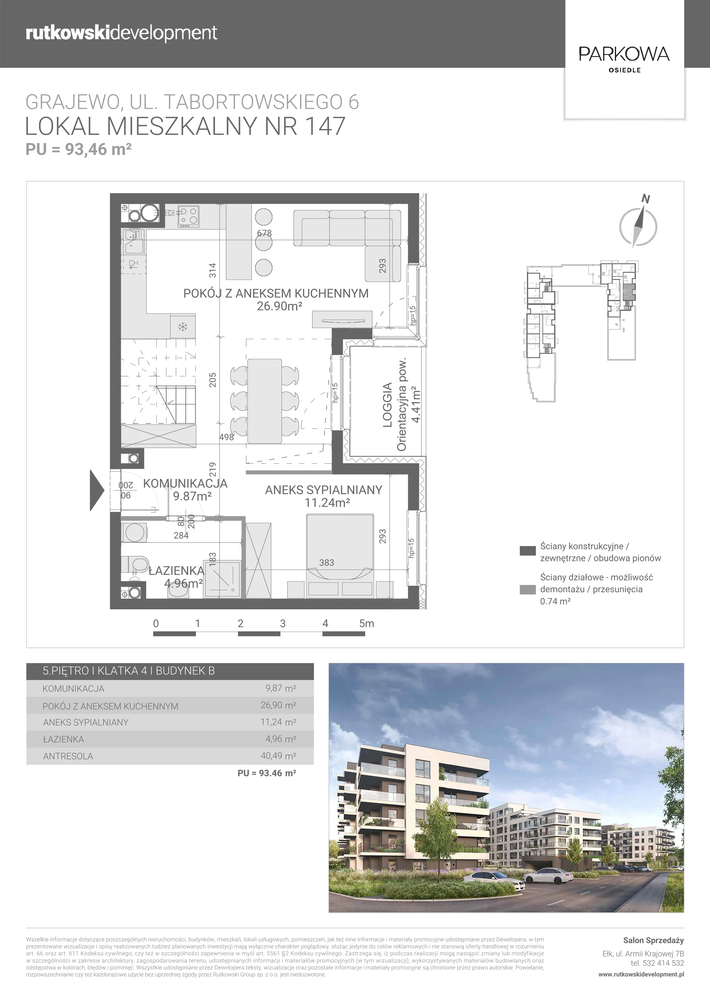1 pokój, mieszkanie 93,46 m², piętro 5, oferta nr M/147, Parkowa Osiedle, Grajewo, ul. mjr. Jana Tabortowskiego 6