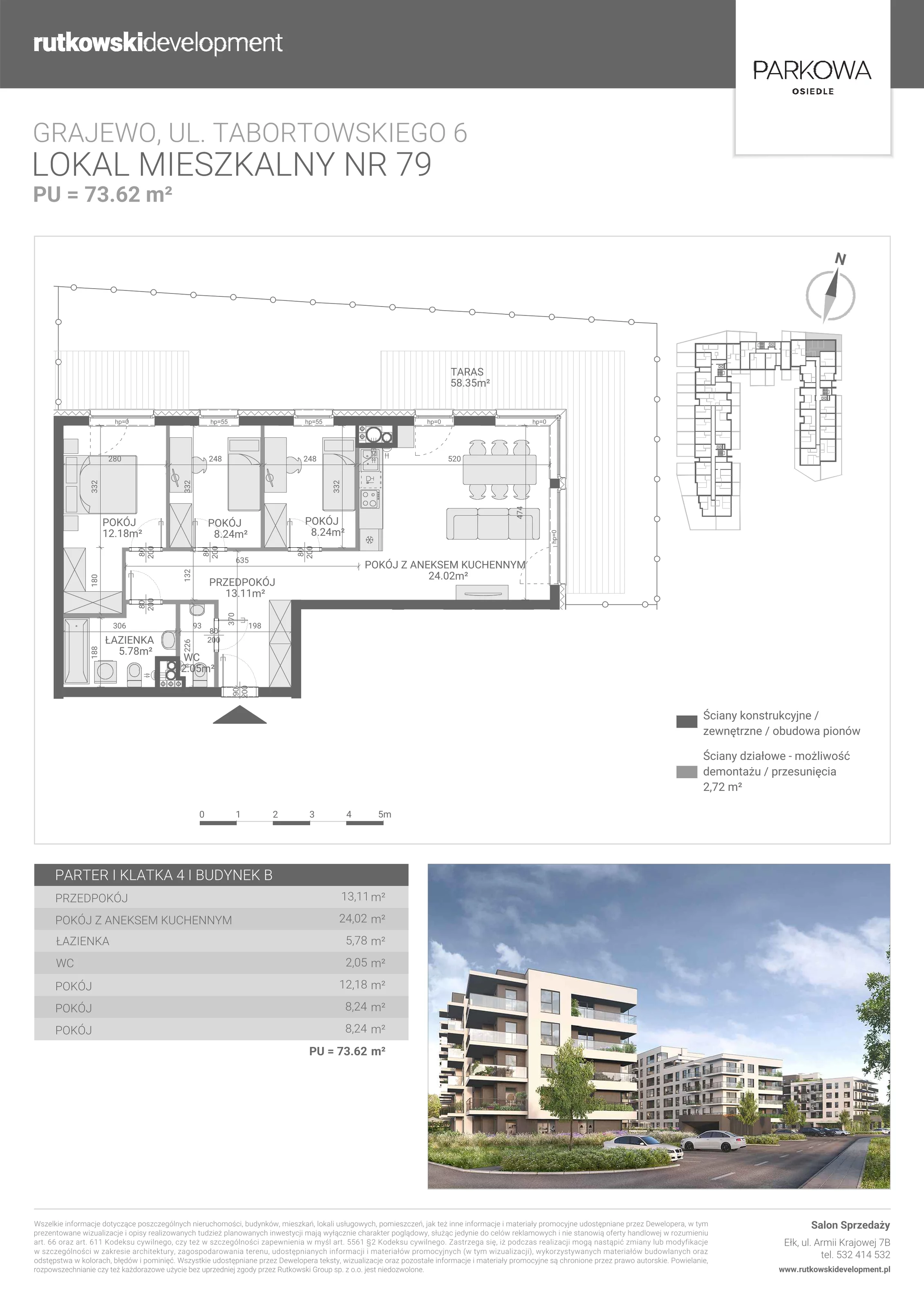 4 pokoje, mieszkanie 73,62 m², parter, oferta nr M/79, Parkowa Osiedle, Grajewo, ul. mjr. Jana Tabortowskiego 6