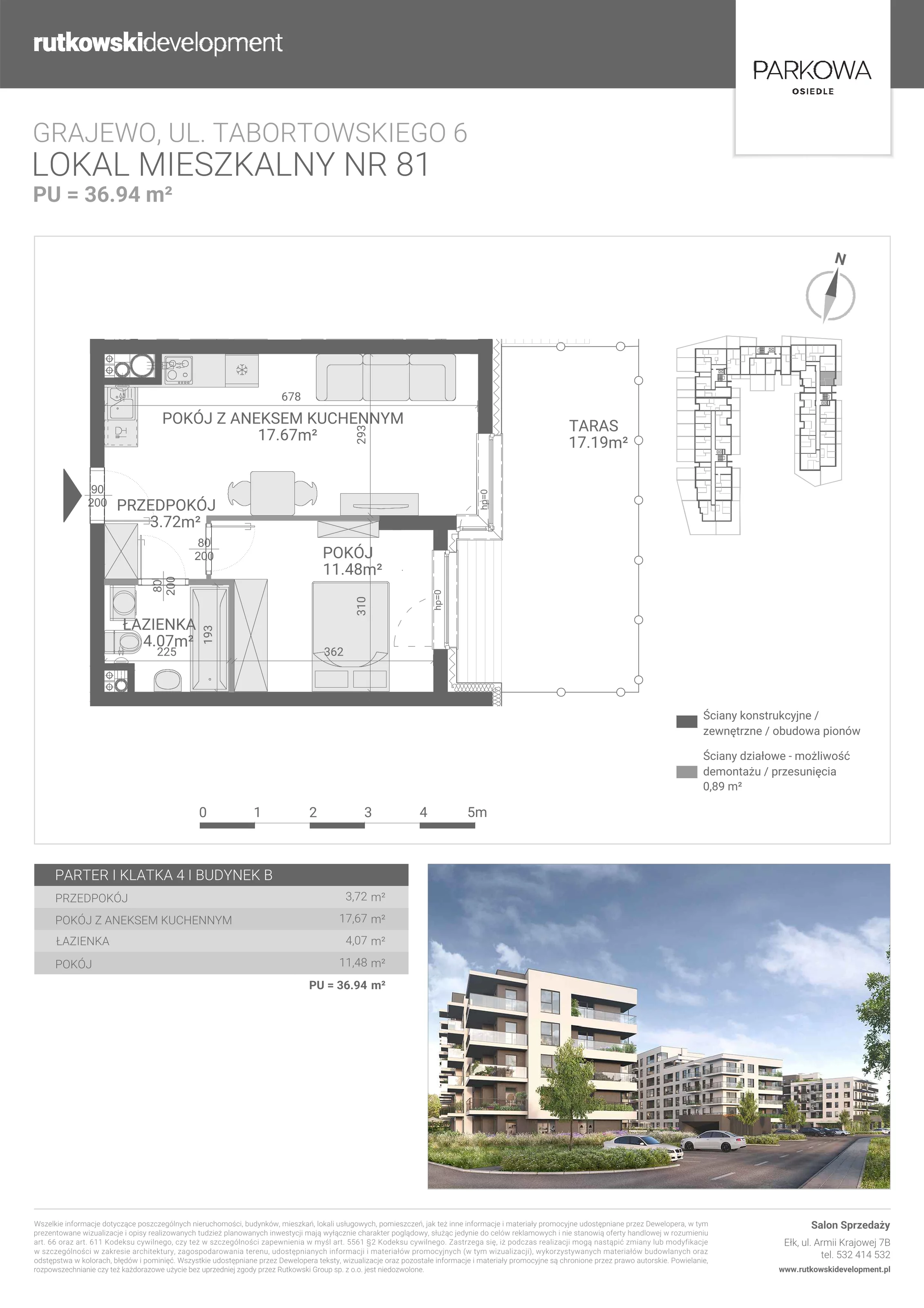 2 pokoje, mieszkanie 36,94 m², parter, oferta nr M/81, Parkowa Osiedle, Grajewo, ul. mjr. Jana Tabortowskiego 6
