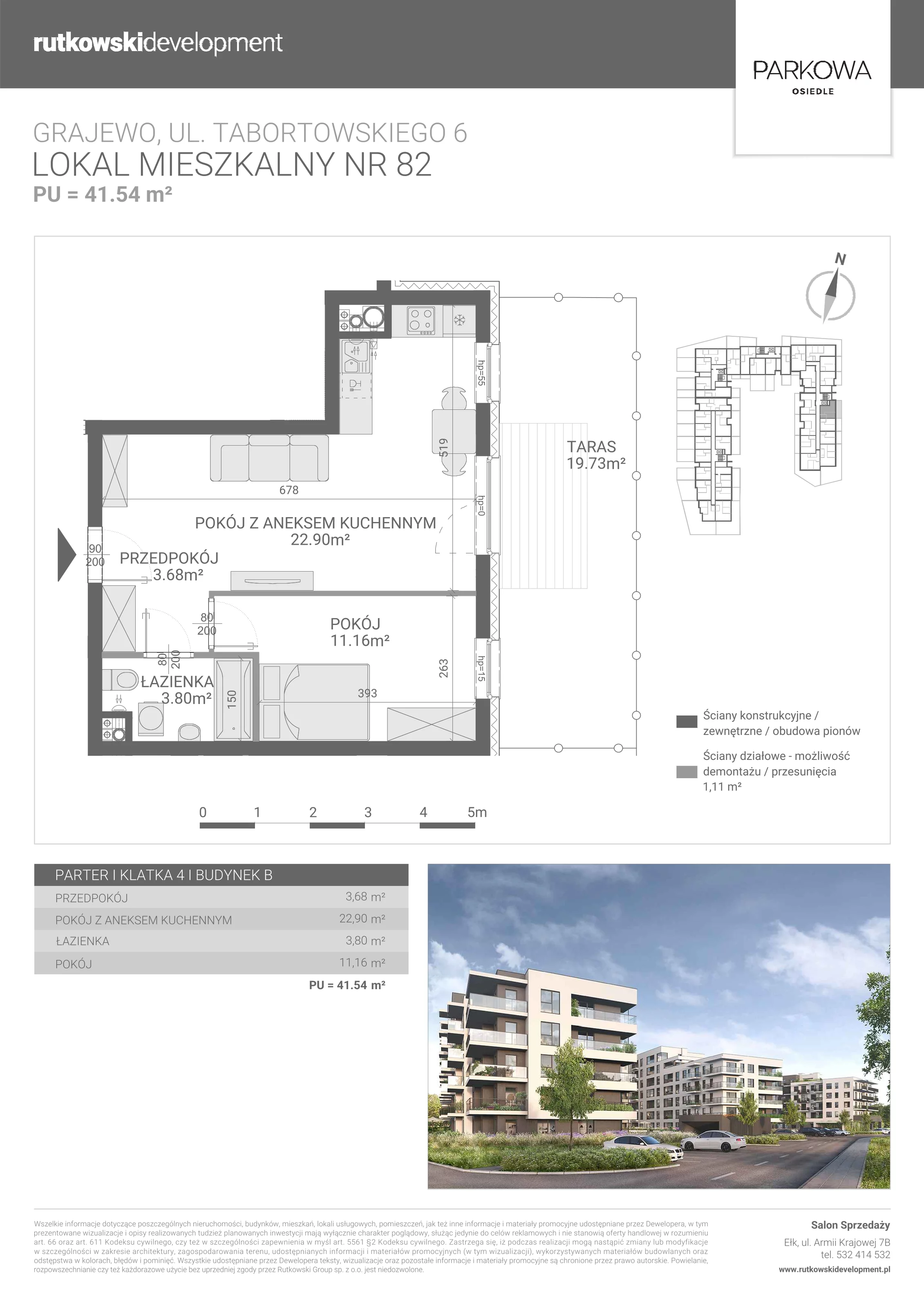 2 pokoje, mieszkanie 41,54 m², parter, oferta nr M/82, Parkowa Osiedle, Grajewo, ul. mjr. Jana Tabortowskiego 6