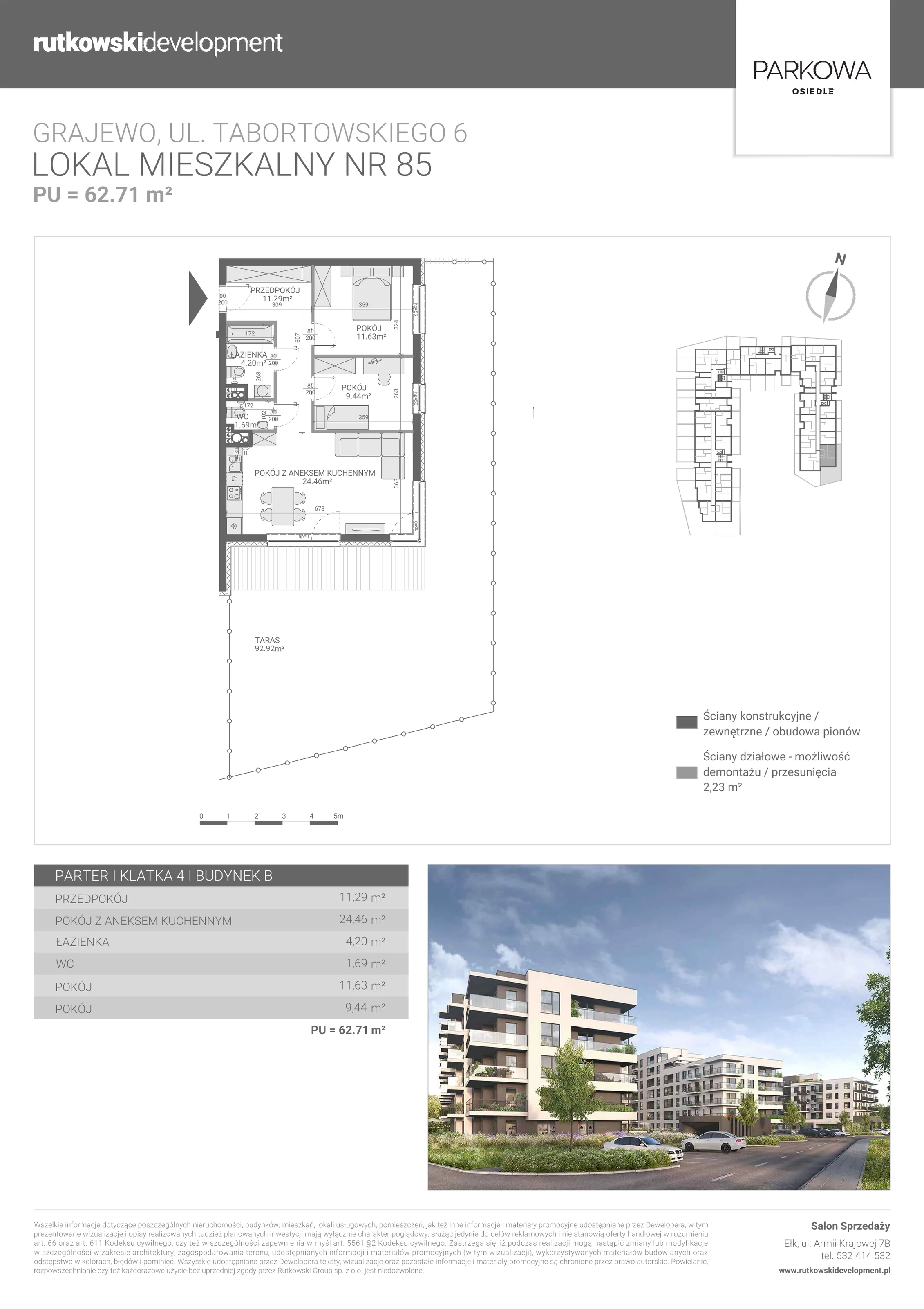 3 pokoje, mieszkanie 62,71 m², parter, oferta nr M/85, Parkowa Osiedle, Grajewo, ul. mjr. Jana Tabortowskiego 6