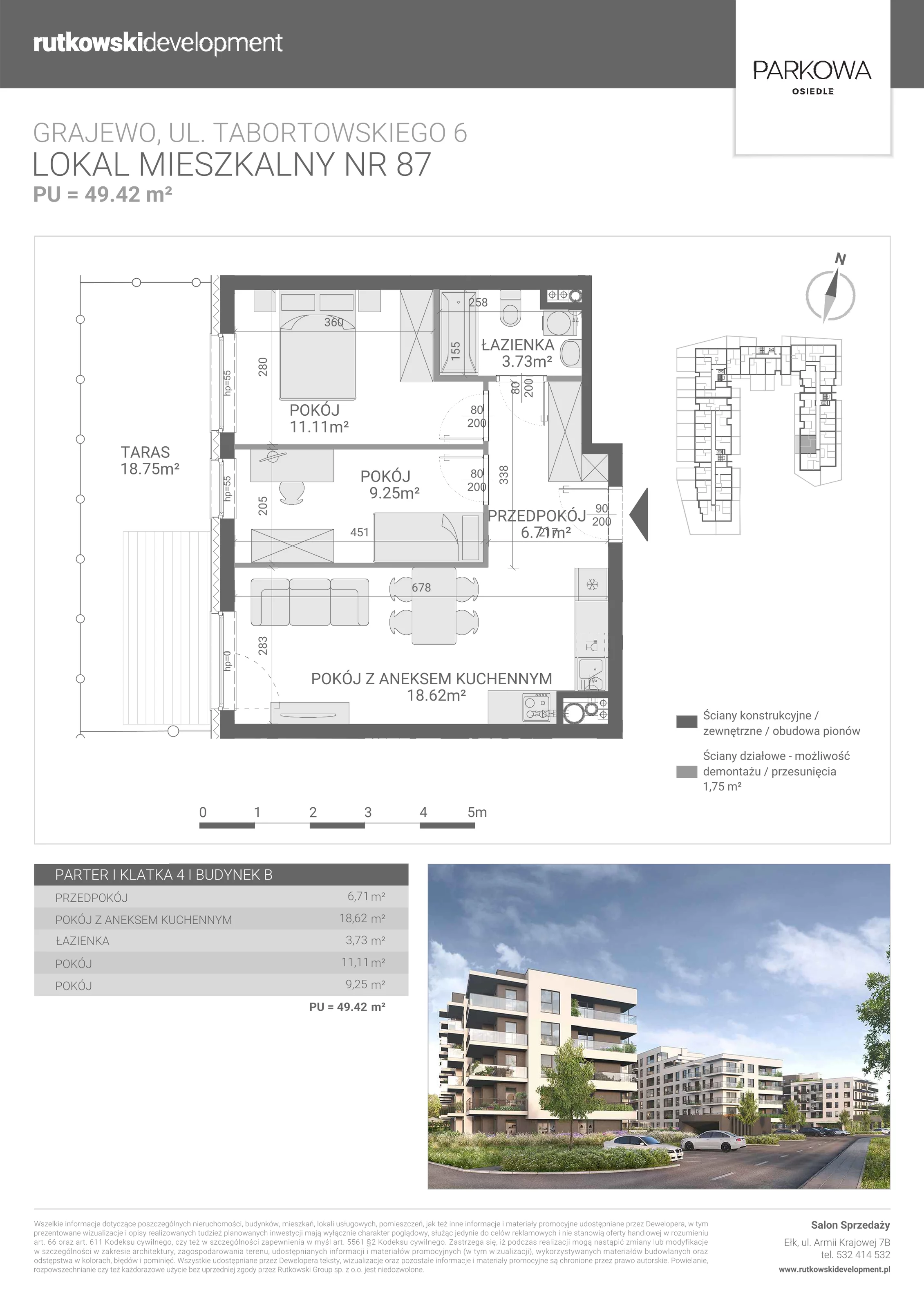 3 pokoje, mieszkanie 49,42 m², parter, oferta nr M/87, Parkowa Osiedle, Grajewo, ul. mjr. Jana Tabortowskiego 6