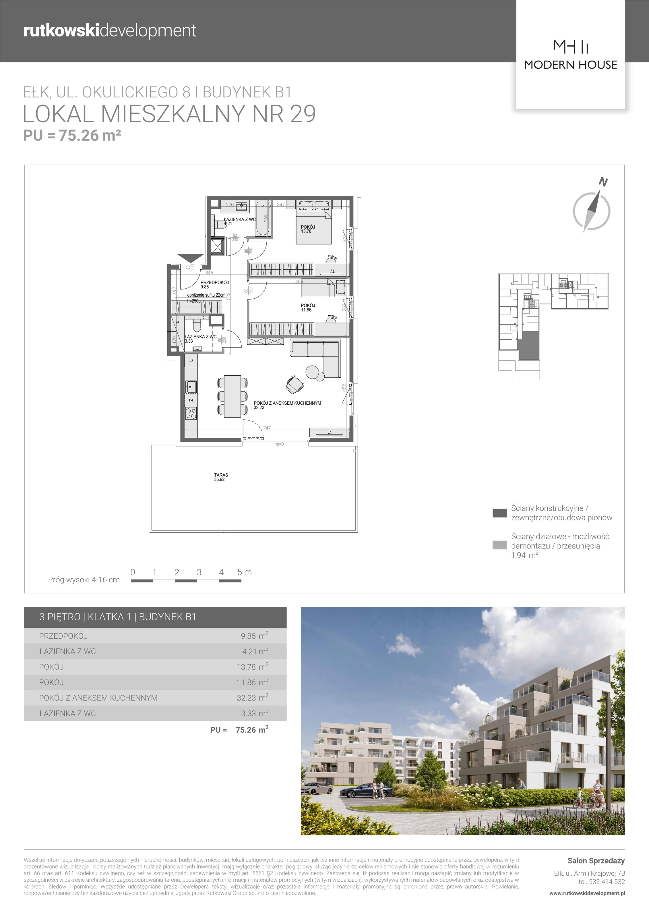 4 pokoje, mieszkanie 75,25 m², piętro 3, oferta nr M-29, Modern House 2, Ełk, Konieczki, ul. Gen. Leopolda Okulickiego 8