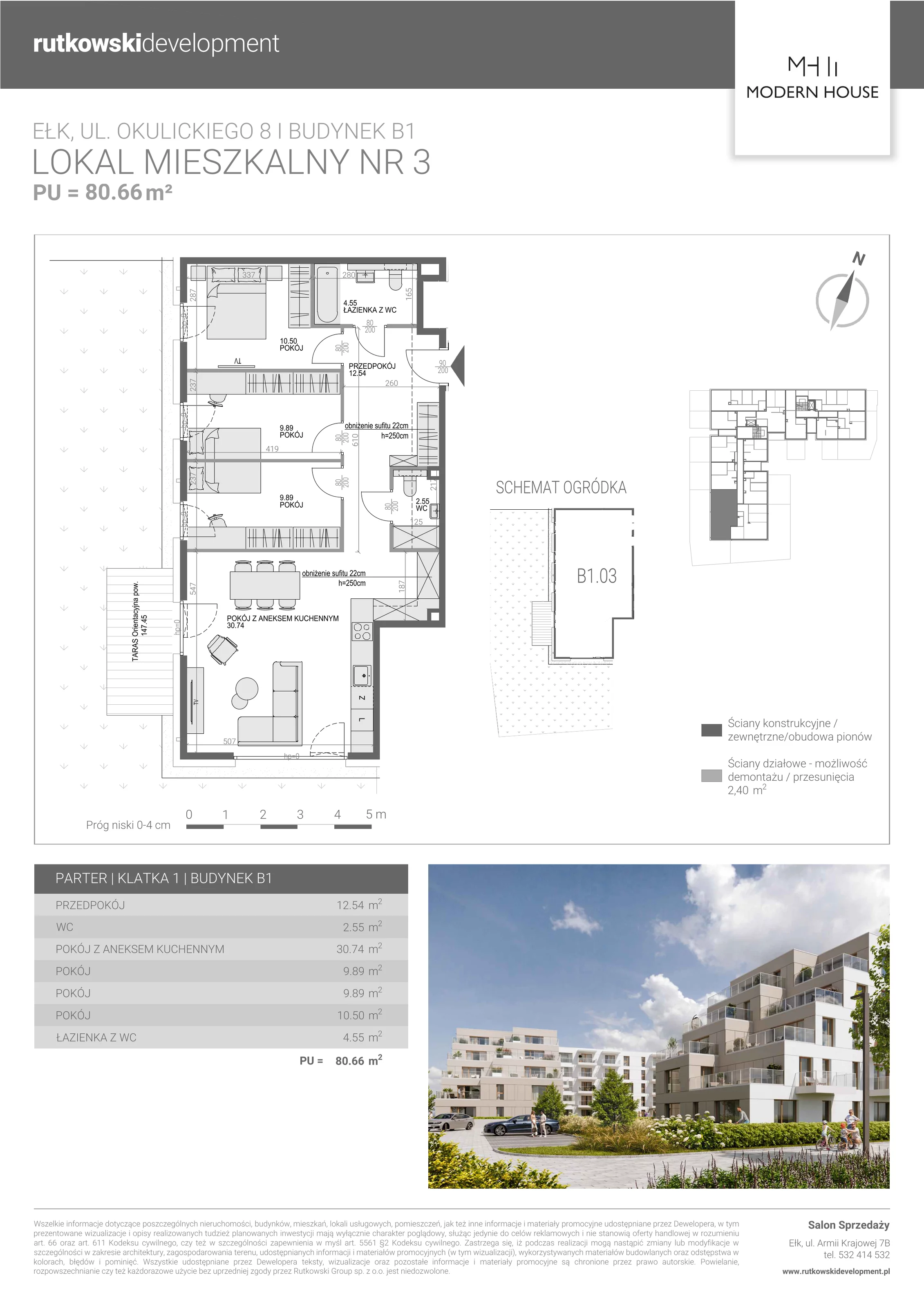 4 pokoje, mieszkanie 79,97 m², parter, oferta nr M-3, Modern House 2, Ełk, Konieczki, ul. Gen. Leopolda Okulickiego 8