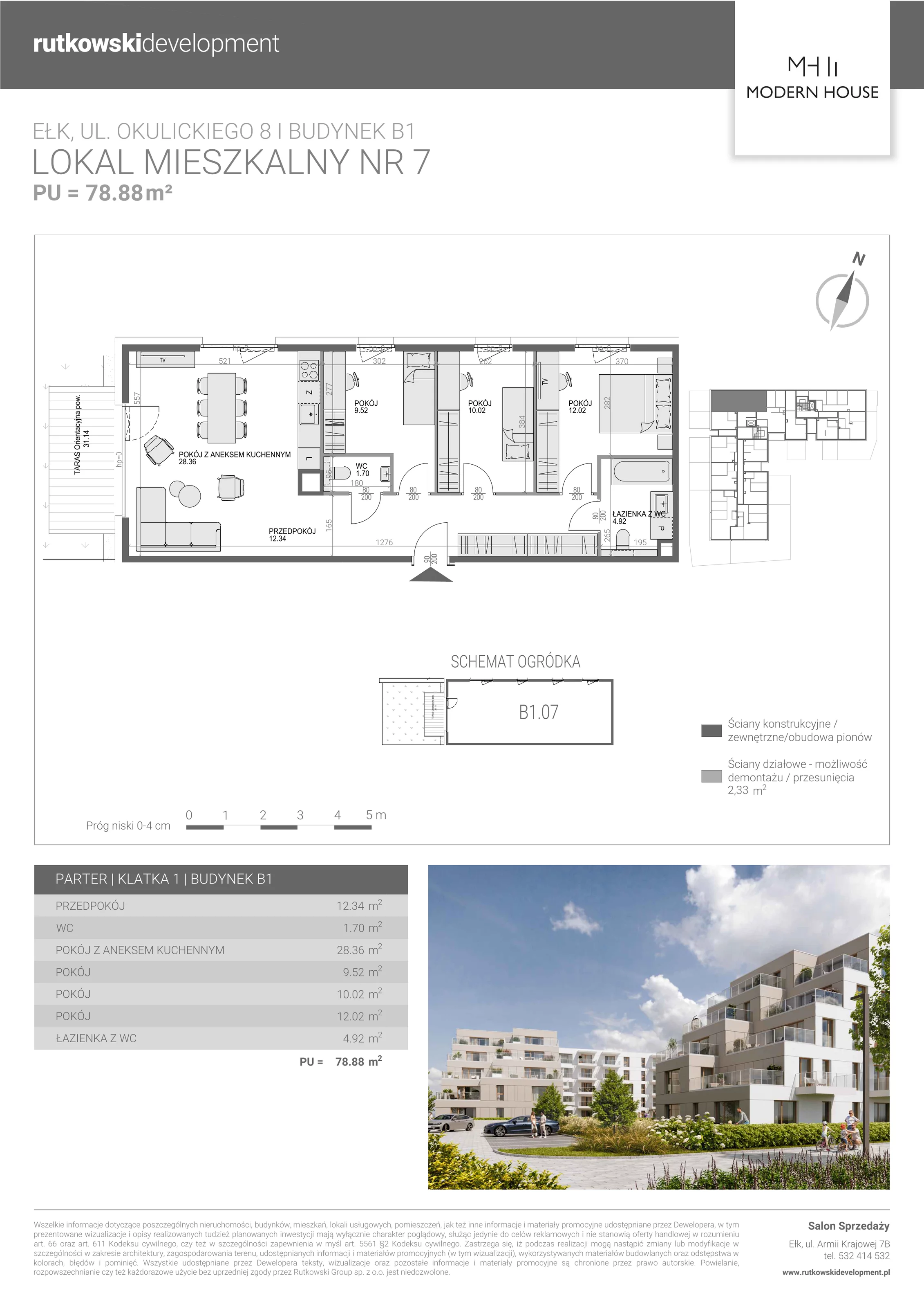 4 pokoje, mieszkanie 78,52 m², parter, oferta nr M-7, Modern House 2, Ełk, Konieczki, ul. Gen. Leopolda Okulickiego 8
