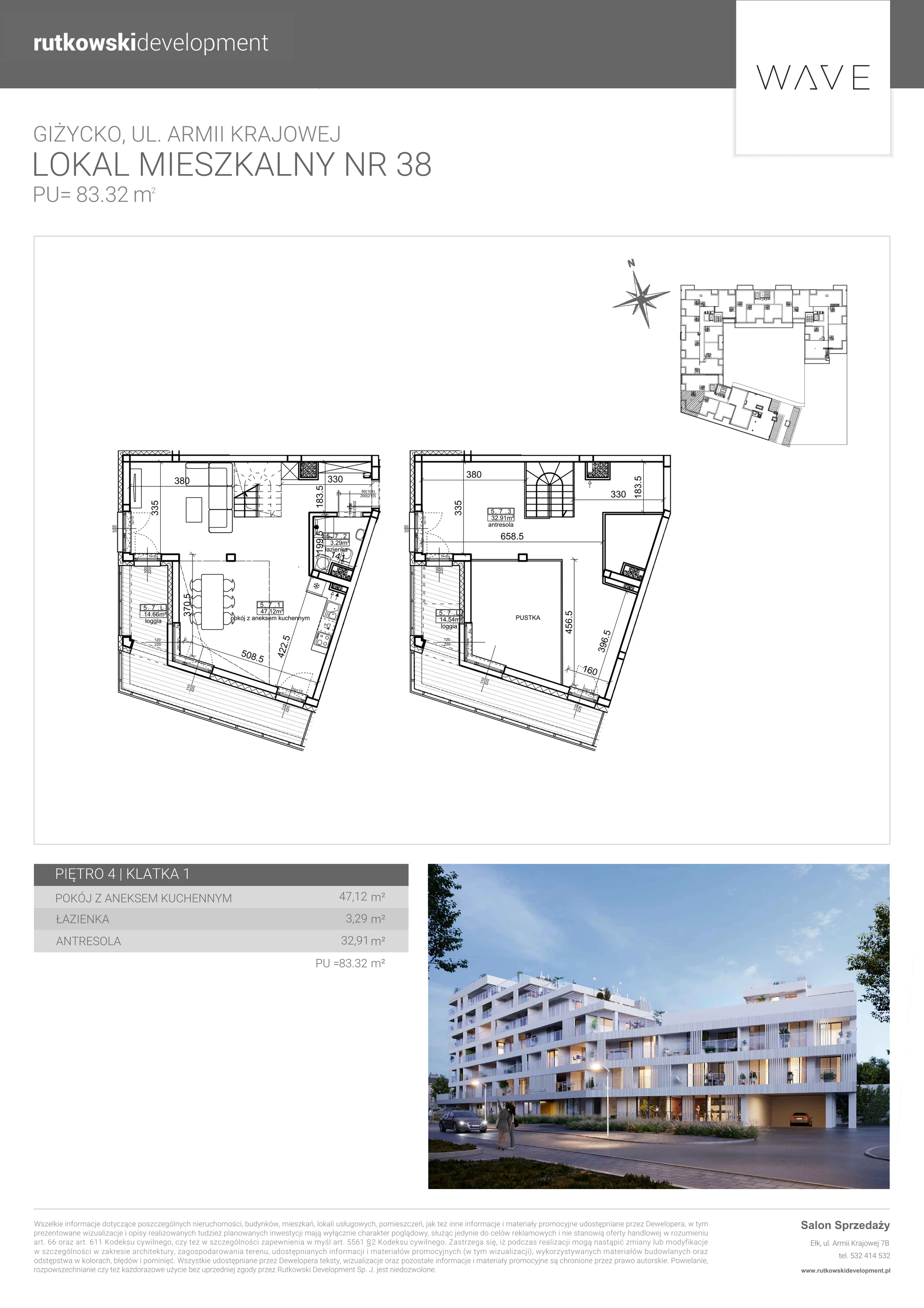 1 pokój, apartament 86,80 m², piętro 4, oferta nr 38, Wave - Etap 2, Giżycko, ul. Armii Krajowej