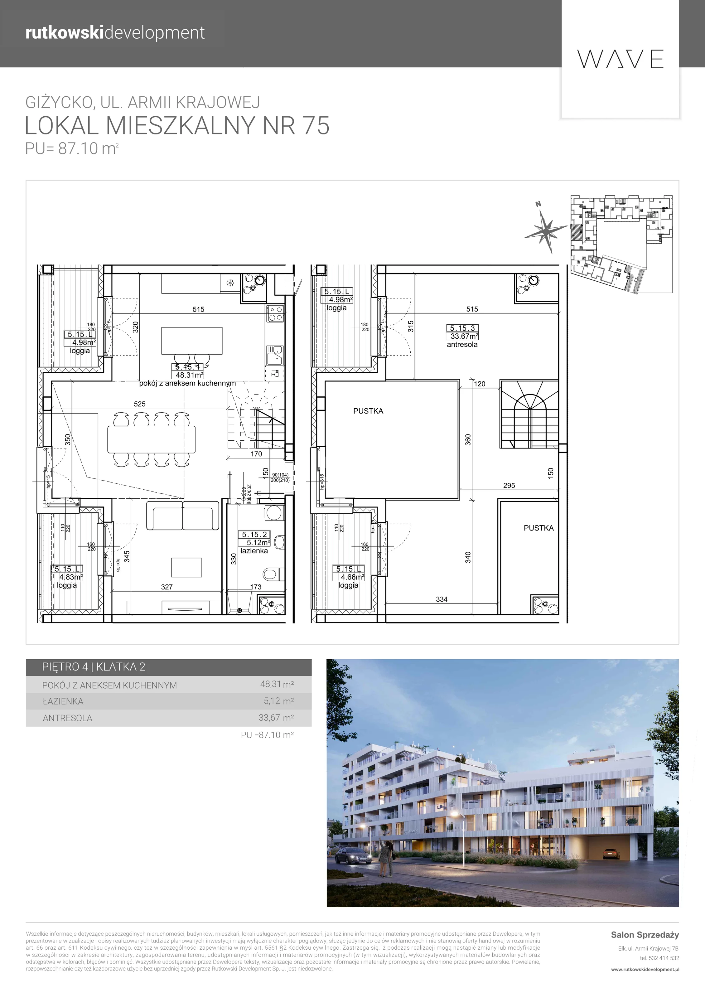 1 pokój, apartament 87,10 m², piętro 4, oferta nr 75, Wave - Etap 2, Giżycko, ul. Armii Krajowej