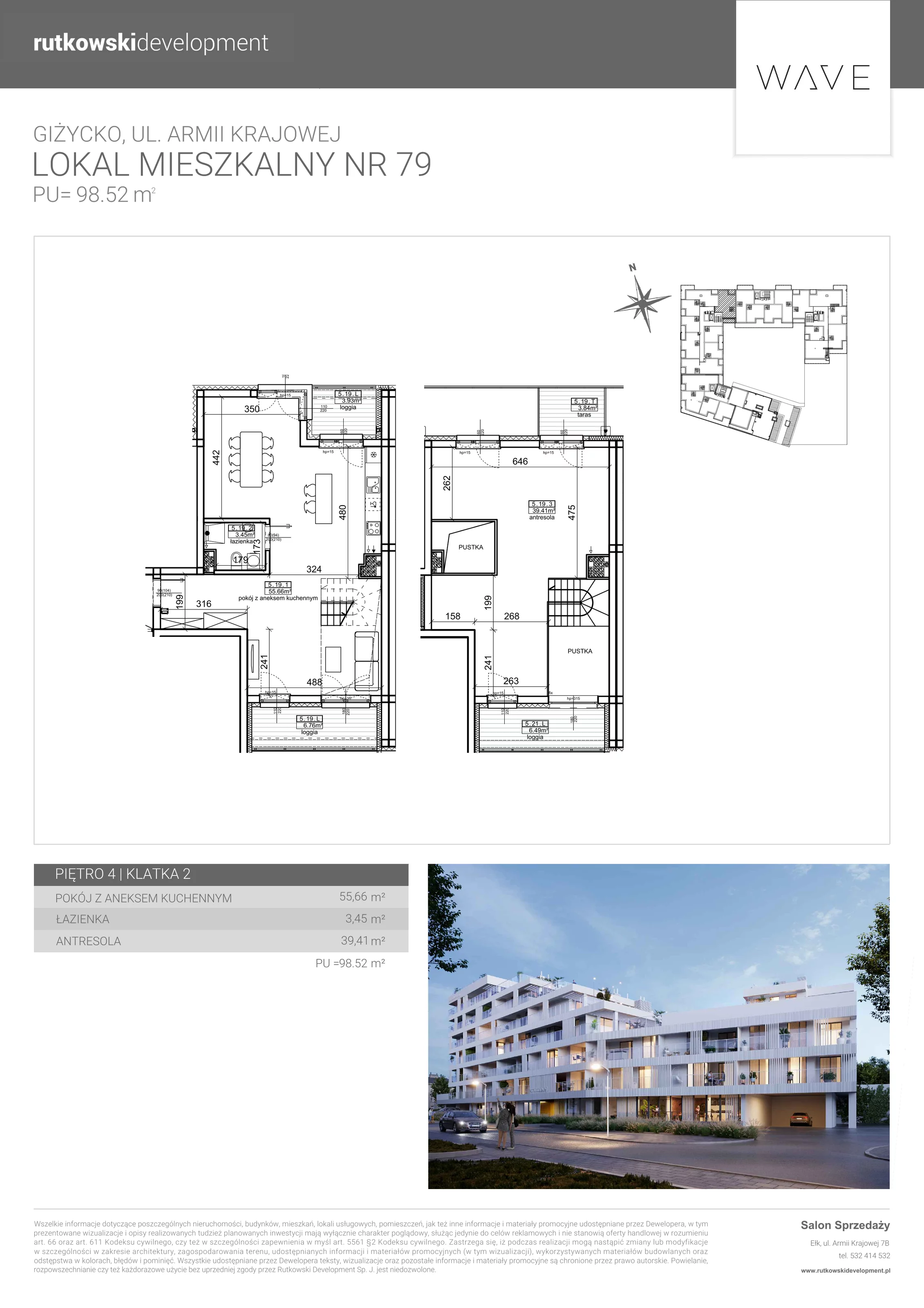 1 pokój, apartament 98,52 m², piętro 4, oferta nr 79, Wave - Etap 2, Giżycko, ul. Armii Krajowej