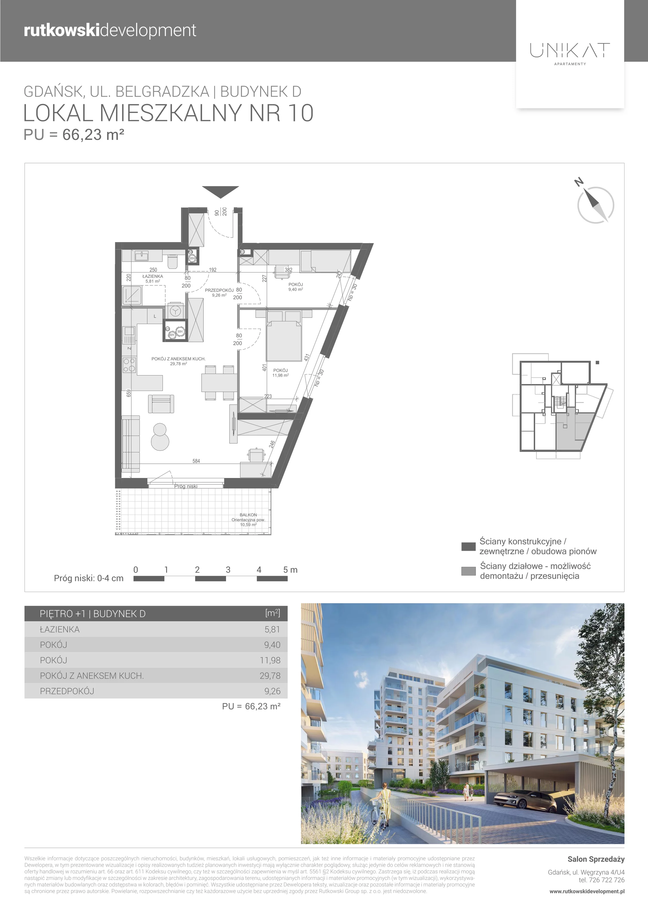 3 pokoje, mieszkanie 66,23 m², piętro 1, oferta nr M-10, Unikat Apartamenty D, Gdańsk, Piecki-Migowo, Morena, ul. Belgradzka 114C