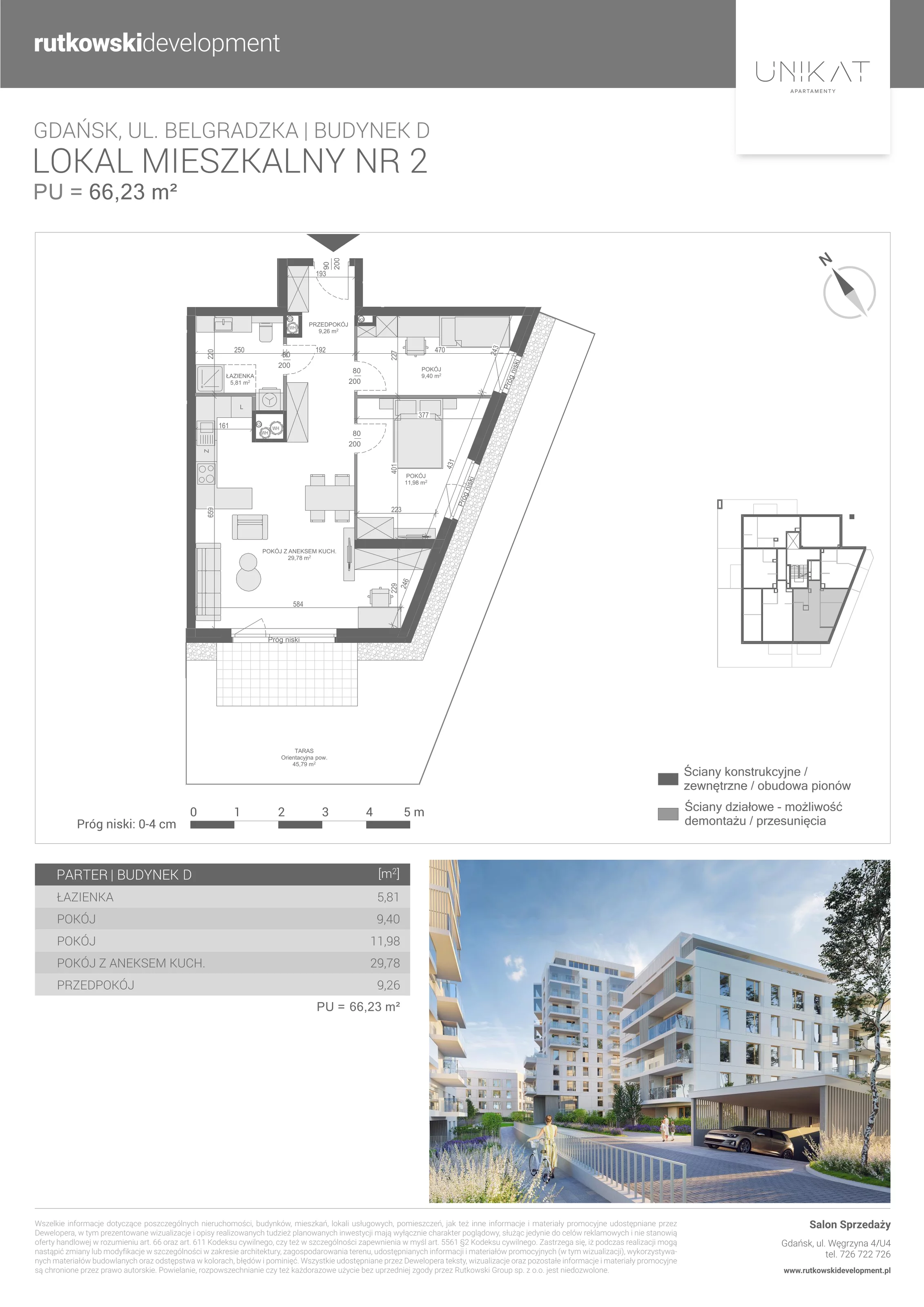 3 pokoje, mieszkanie 66,23 m², parter, oferta nr M-2, Unikat Apartamenty D, Gdańsk, Piecki-Migowo, Morena, ul. Belgradzka 114C