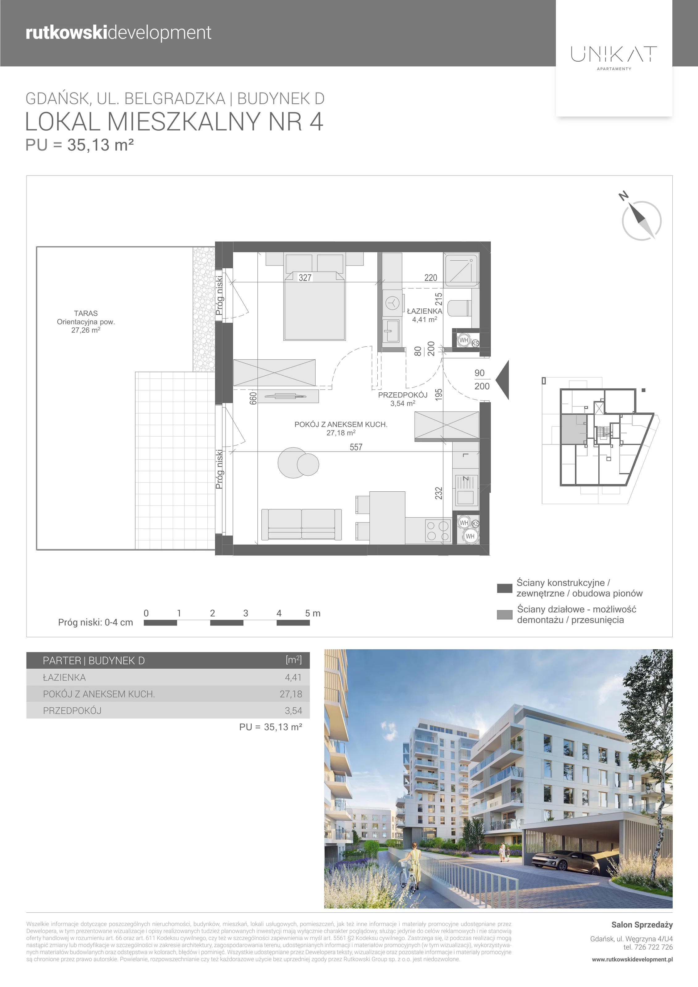 1 pokój, mieszkanie 35,13 m², parter, oferta nr M-4, Unikat Apartamenty D, Gdańsk, Piecki-Migowo, Morena, ul. Belgradzka 114C