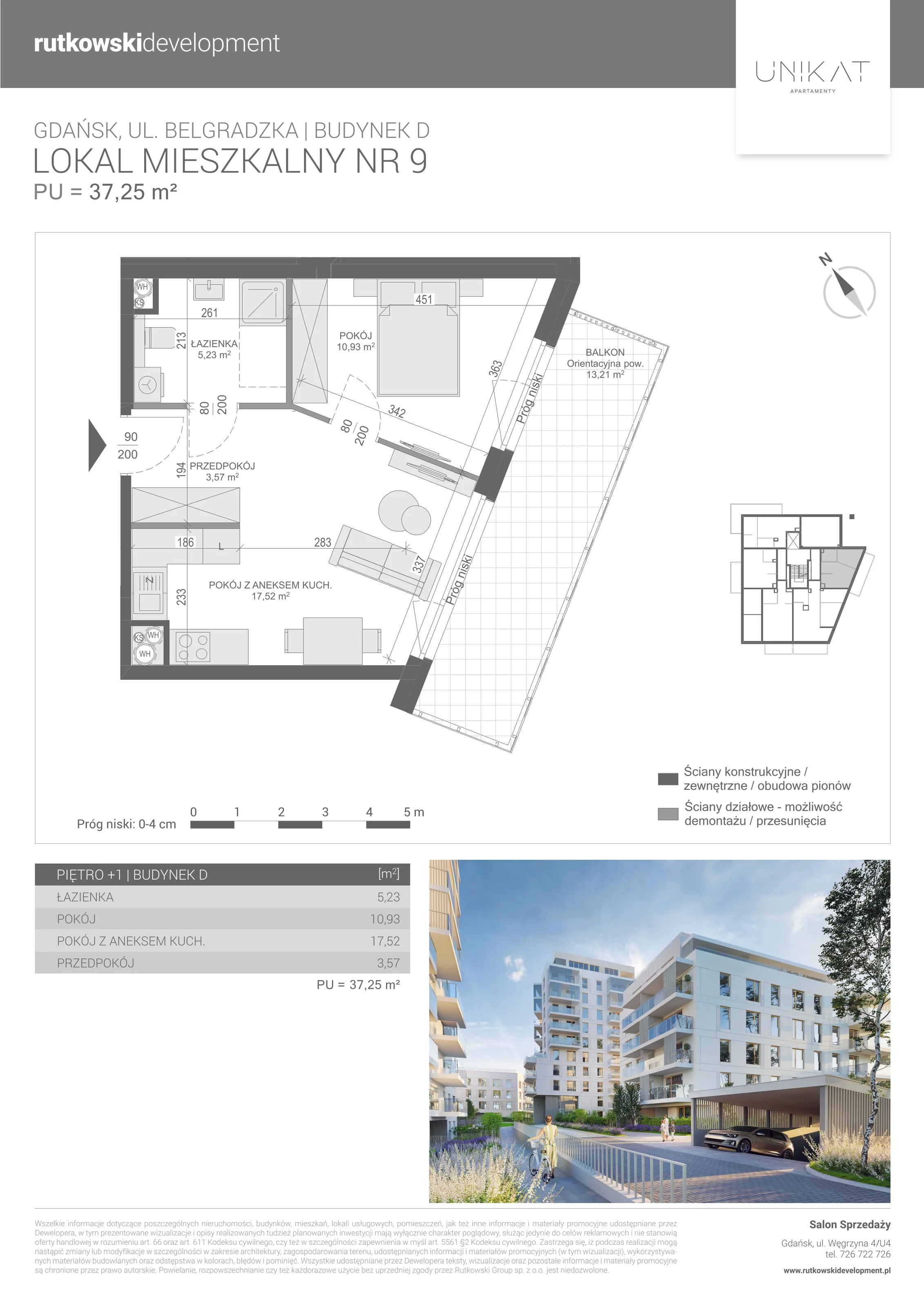 2 pokoje, mieszkanie 37,25 m², piętro 1, oferta nr M-9, Unikat Apartamenty D, Gdańsk, Piecki-Migowo, Morena, ul. Belgradzka 114C
