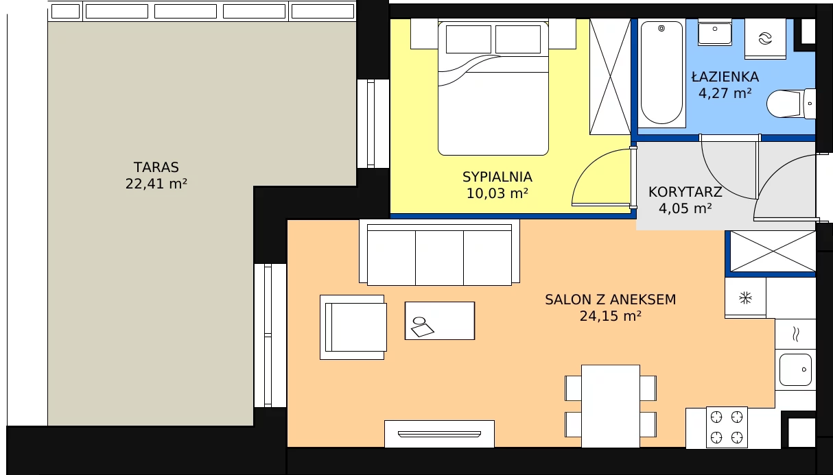 2 pokoje, apartament 42,50 m², parter, oferta nr M-21, Ultra Marina, Ełk, Jeziorna, ul. bp. Edwarda Samsela 3