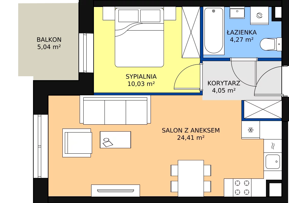 2 pokoje, apartament 42,76 m², piętro 1, oferta nr M-26, Ultra Marina, Ełk, Jeziorna, ul. bp. Edwarda Samsela 3