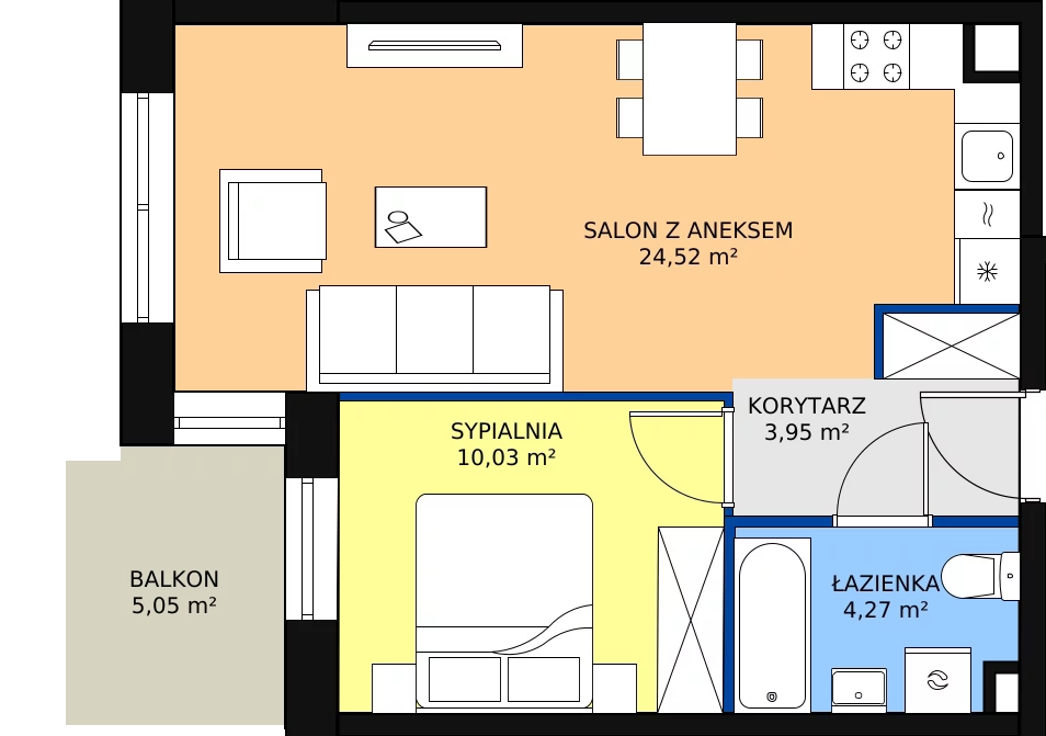 2 pokoje, apartament 42,77 m², piętro 1, oferta nr M-27, Ultra Marina, Ełk, Jeziorna, ul. bp. Edwarda Samsela 3