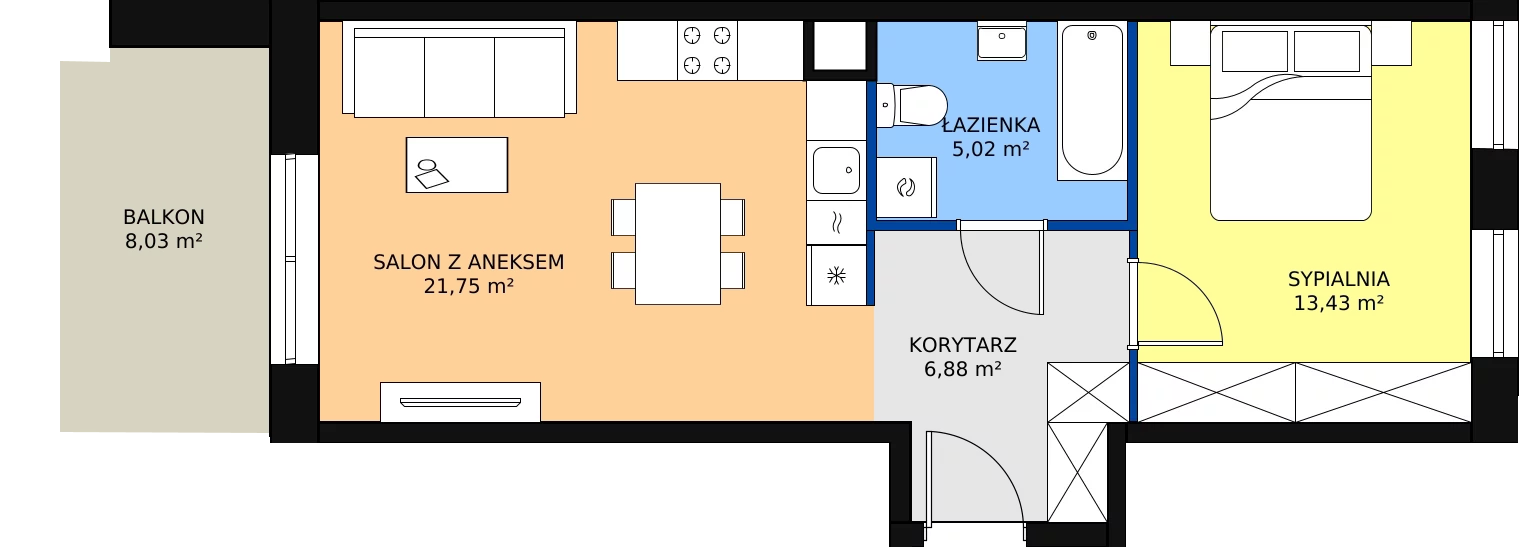 2 pokoje, apartament 47,08 m², piętro 2, oferta nr M-34, Ultra Marina, Ełk, Jeziorna, ul. bp. Edwarda Samsela 3