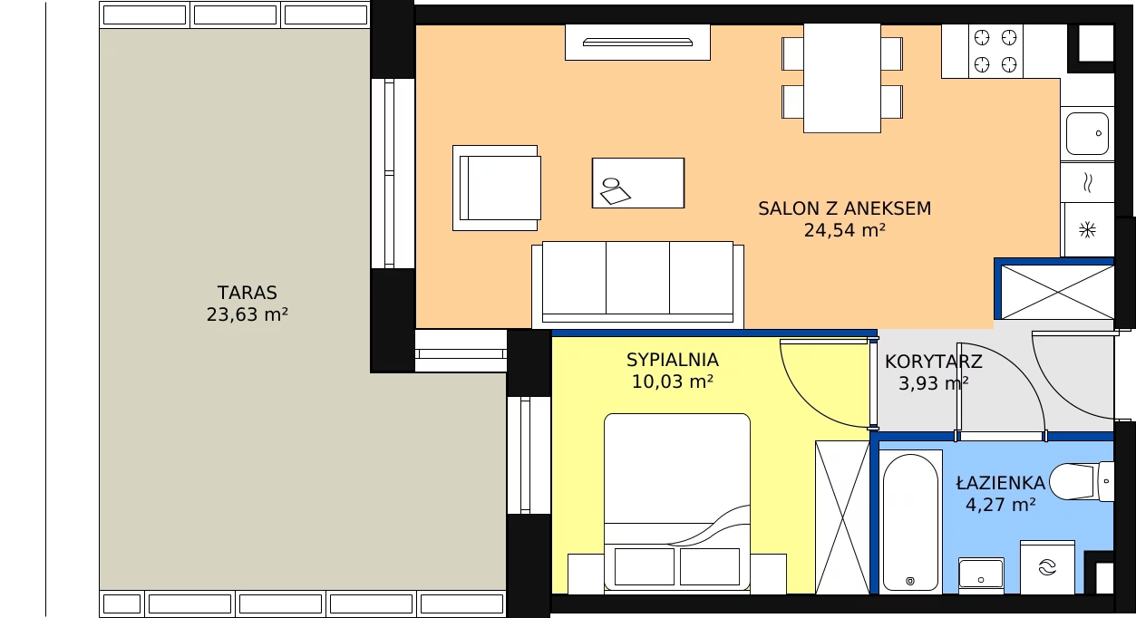 2 pokoje, apartament 42,77 m², piętro 1, oferta nr M-4, Ultra Marina, Ełk, Jeziorna, ul. bp. Edwarda Samsela 3