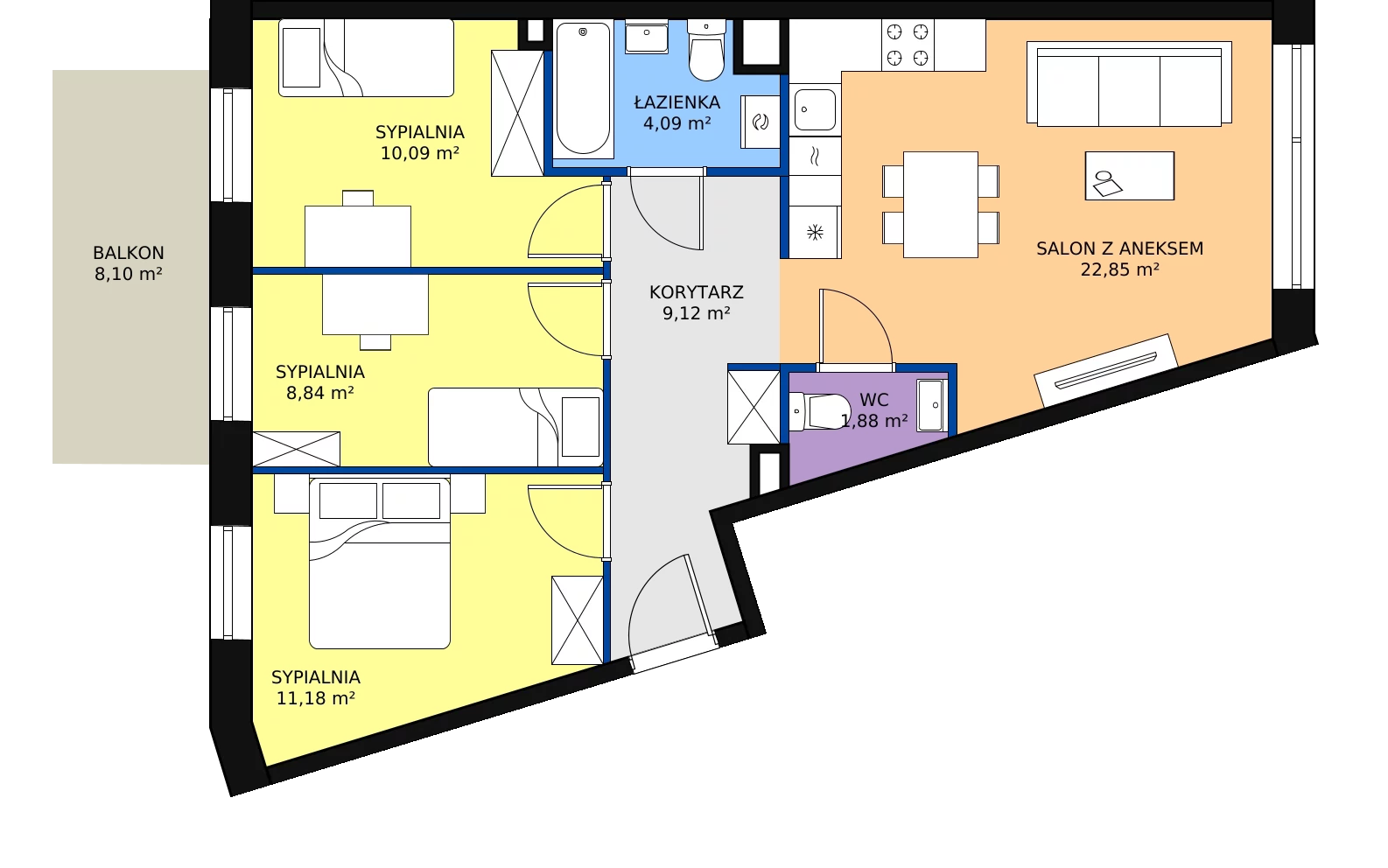 4 pokoje, apartament 68,05 m², piętro 1, oferta nr M-48, Ultra Marina, Ełk, Jeziorna, ul. bp. Edwarda Samsela 3