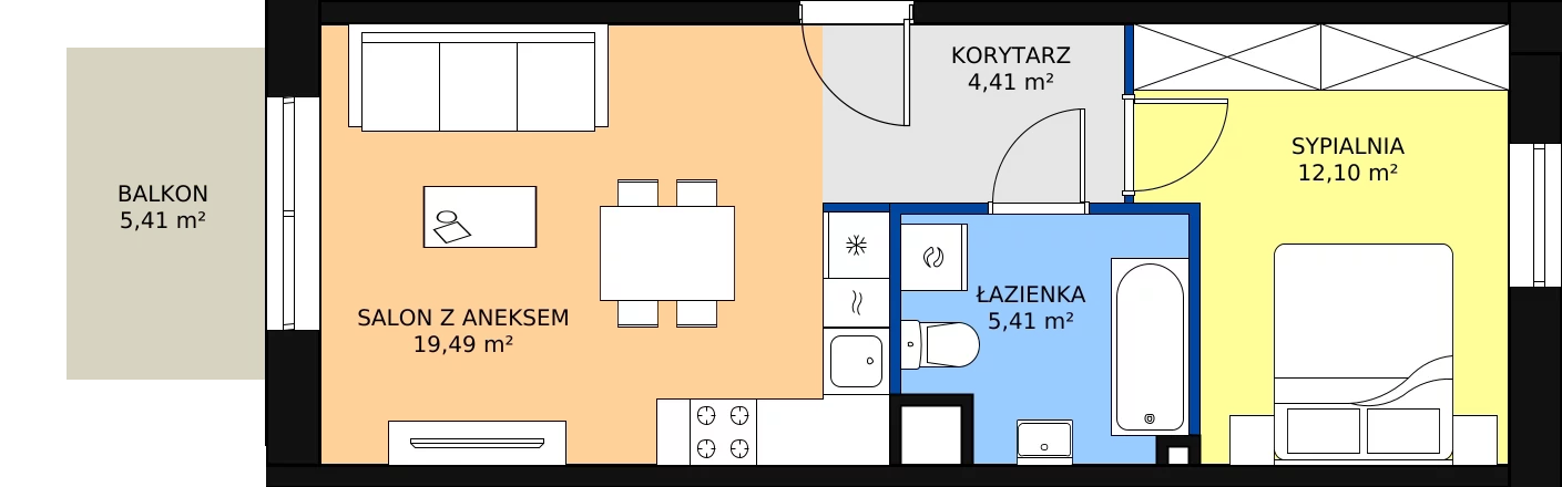 2 pokoje, apartament 41,41 m², piętro 2, oferta nr M-49, Ultra Marina, Ełk, Jeziorna, ul. bp. Edwarda Samsela 3