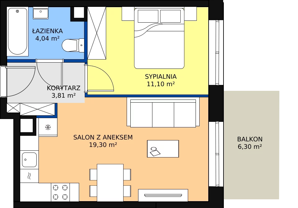 2 pokoje, apartament 38,25 m², piętro 3, oferta nr M-53, Ultra Marina, Ełk, Jeziorna, ul. bp. Edwarda Samsela 3