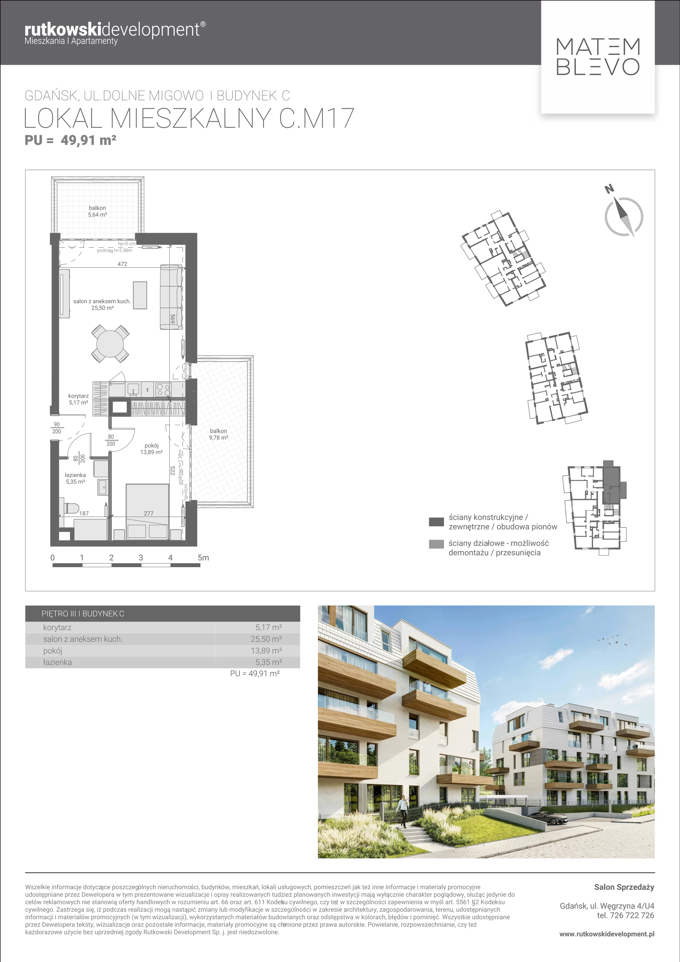 2 pokoje, apartament 49,91 m², piętro 3, oferta nr 17, Matemblevo - etap c, Gdańsk, Piecki-Migowo, ul. Dolne Migowo 23 E