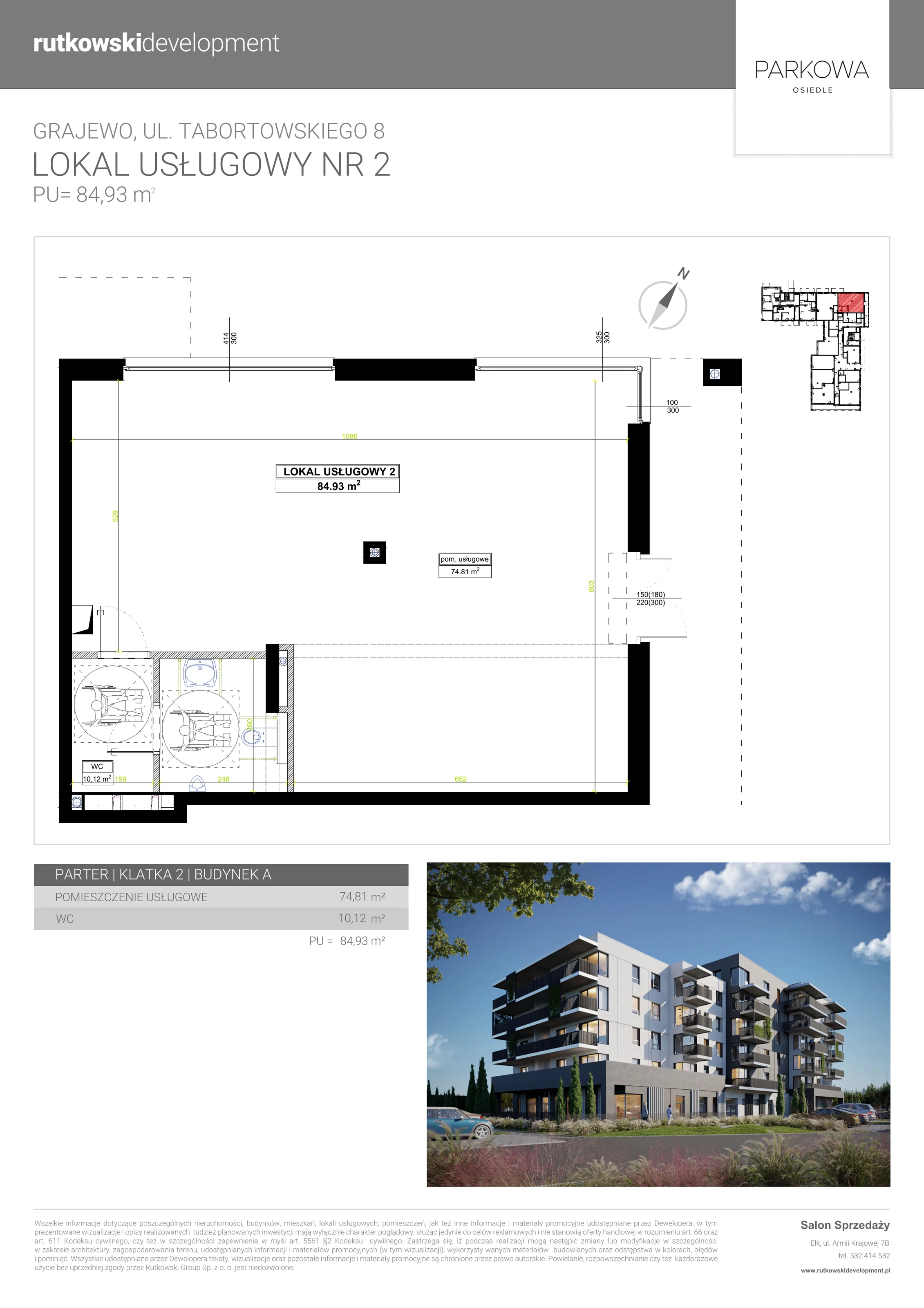 Lokal użytkowy 84,93 m², oferta nr U2, Parkowa Osiedle - lokale usługowe, Grajewo, ul. mjr. Jana Tabortowskiego 8