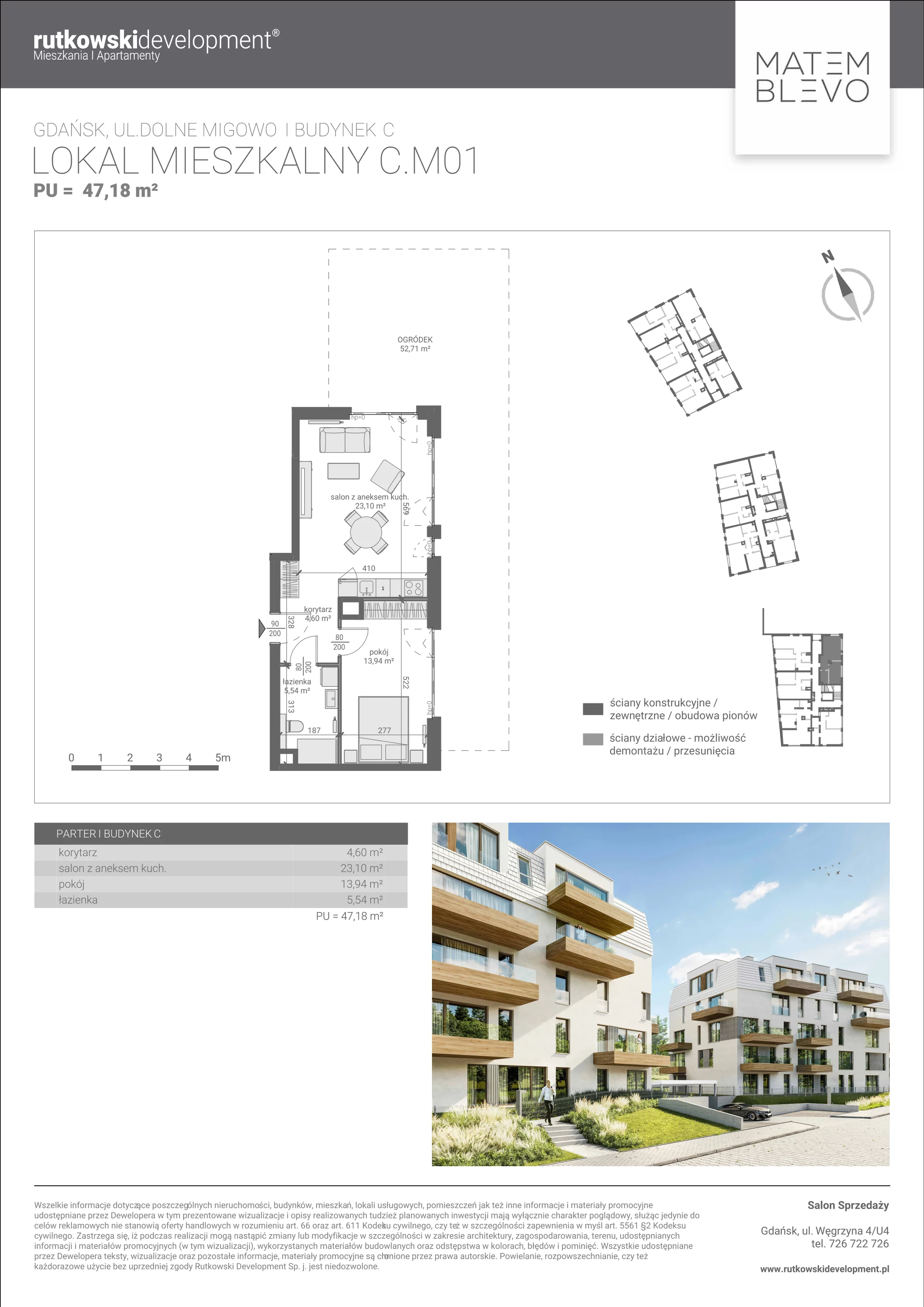 Apartament 47,18 m², parter, oferta nr 1, Matemblevo - etap c, Gdańsk, Piecki-Migowo, ul. Dolne Migowo 23 E