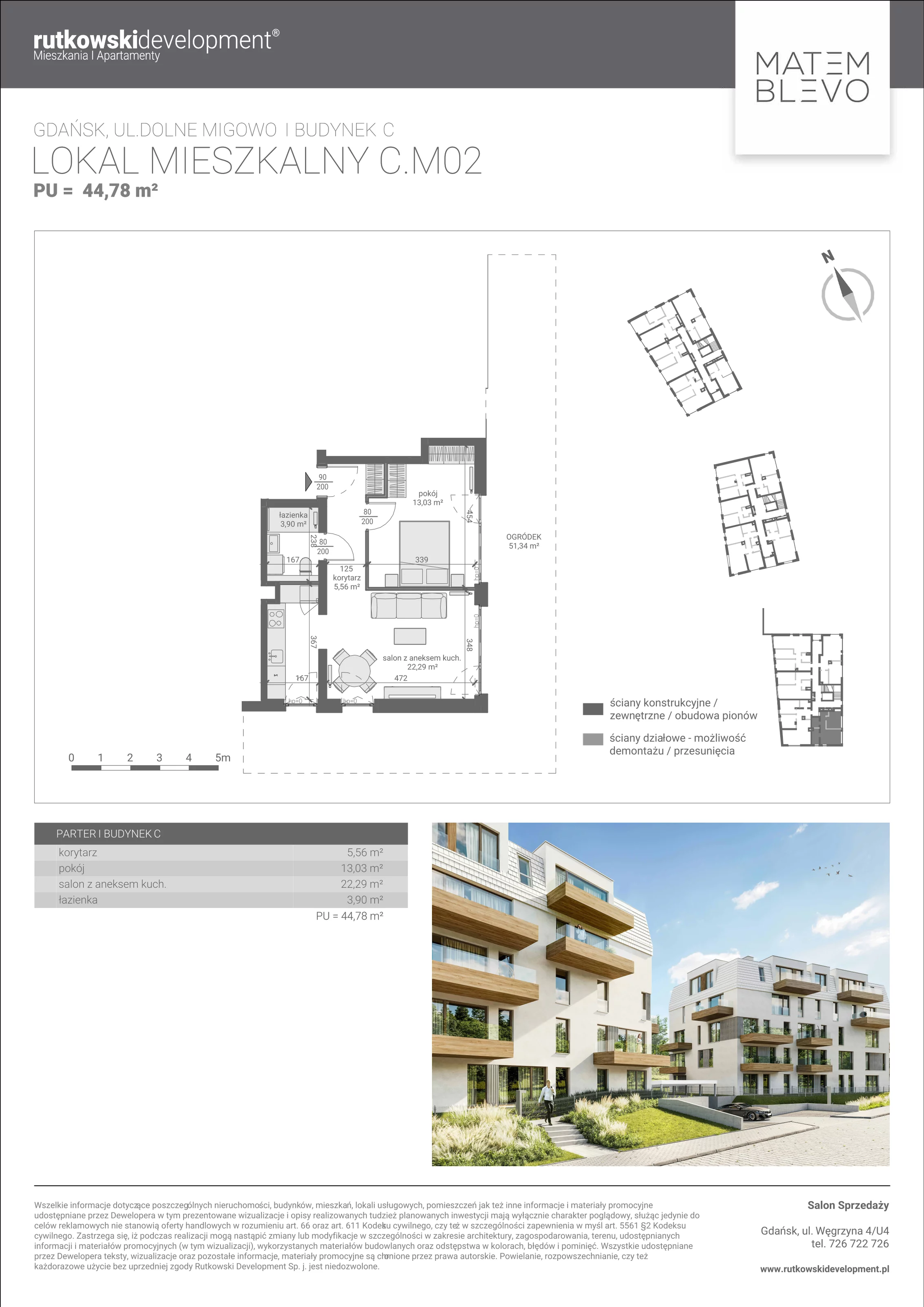 Apartament 44,78 m², parter, oferta nr 2, Matemblevo - etap c, Gdańsk, Piecki-Migowo, ul. Dolne Migowo 23 E