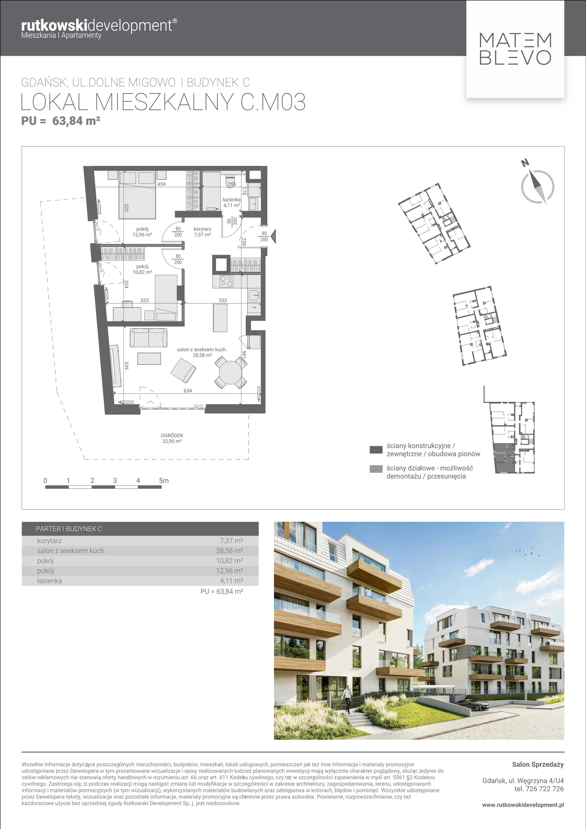 Apartament 63,84 m², parter, oferta nr 3, Matemblevo - etap c, Gdańsk, Piecki-Migowo, ul. Dolne Migowo 23 E