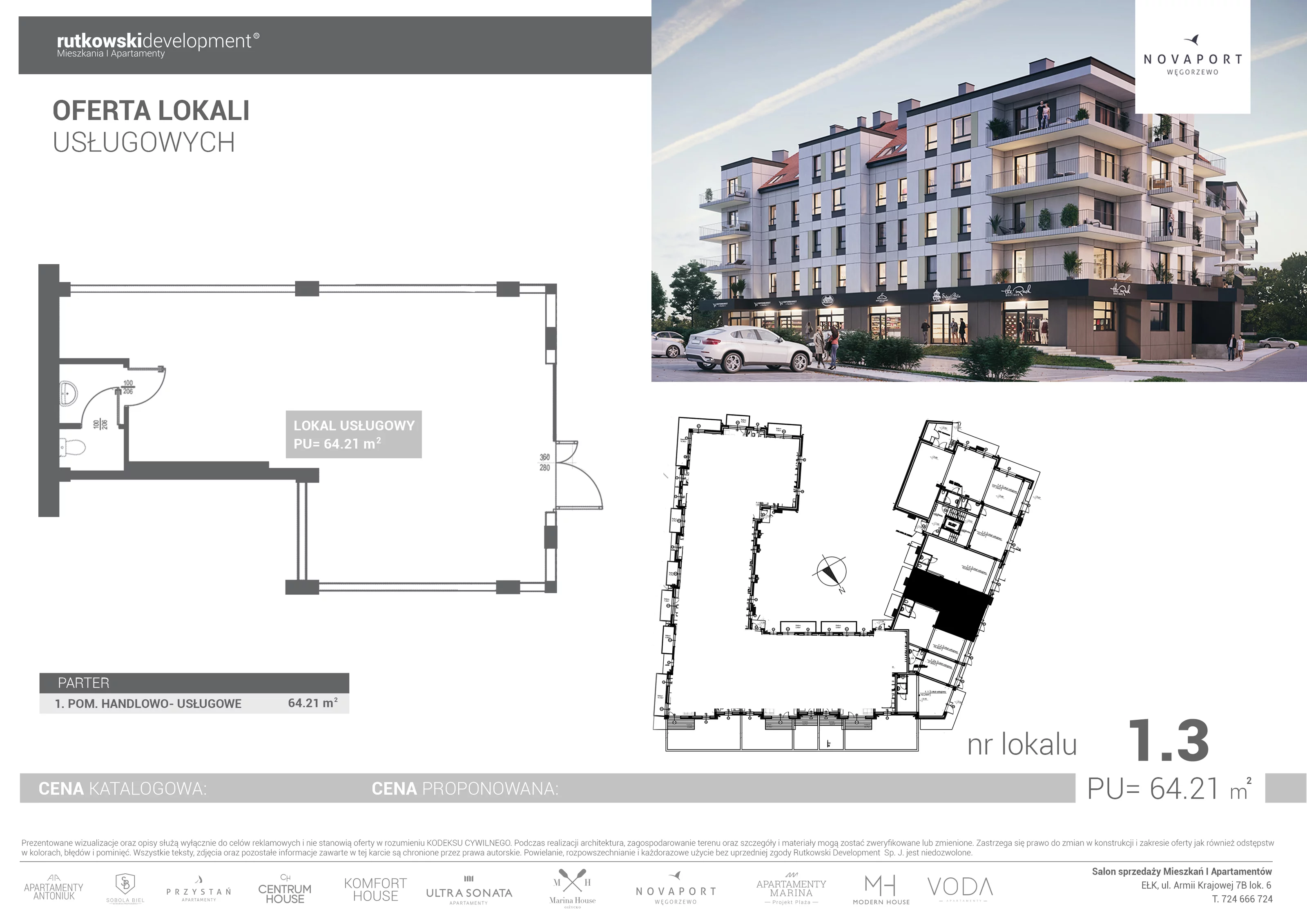 Lokal użytkowy 64,21 m², oferta nr U3, Nova Port - lokale usługowe, Węgorzewo, ul. Jana Pawła II