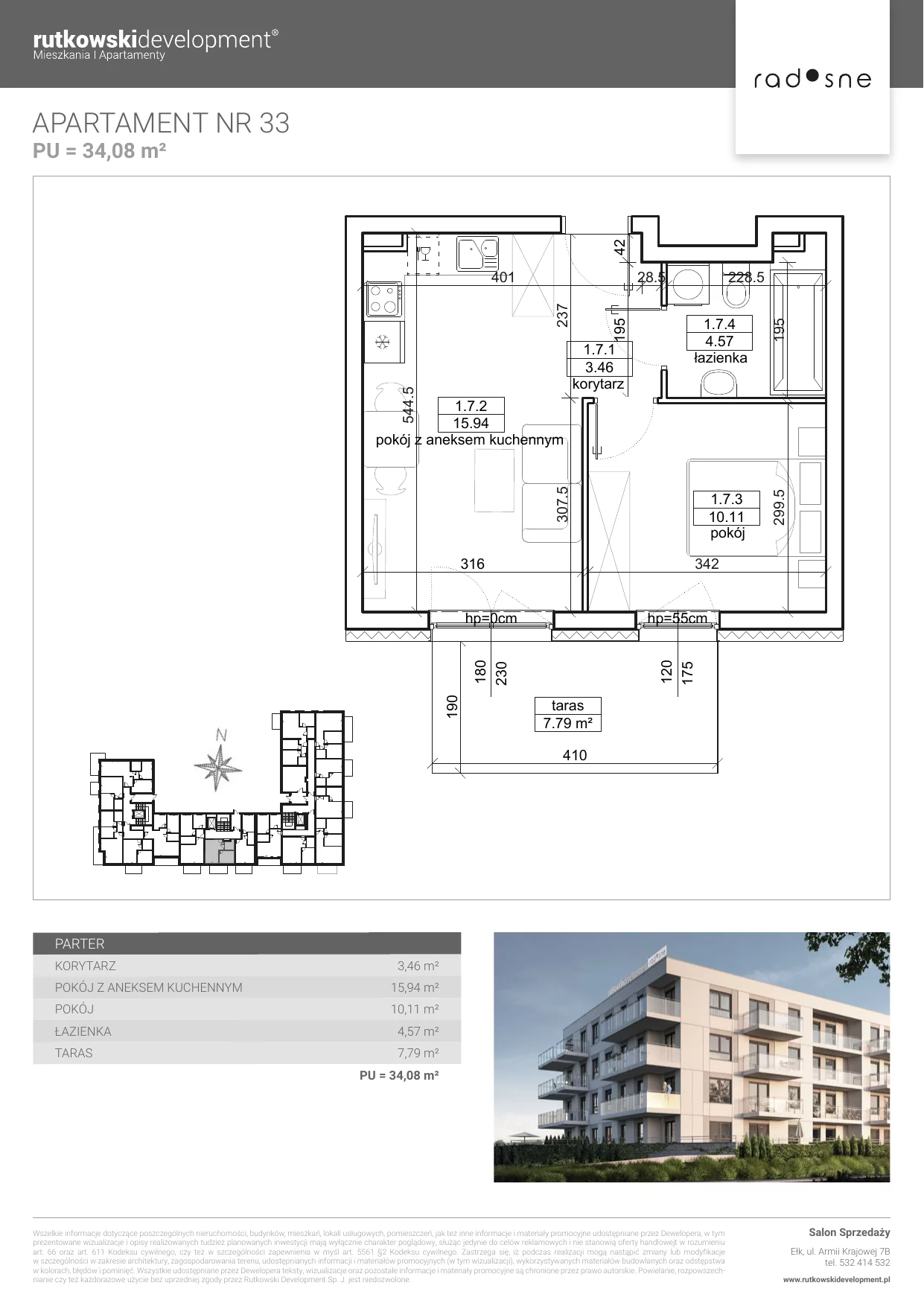 Mieszkanie 34,08 m², parter, oferta nr M-33, Osiedle Radosne, Pisz, ul. Słubicka