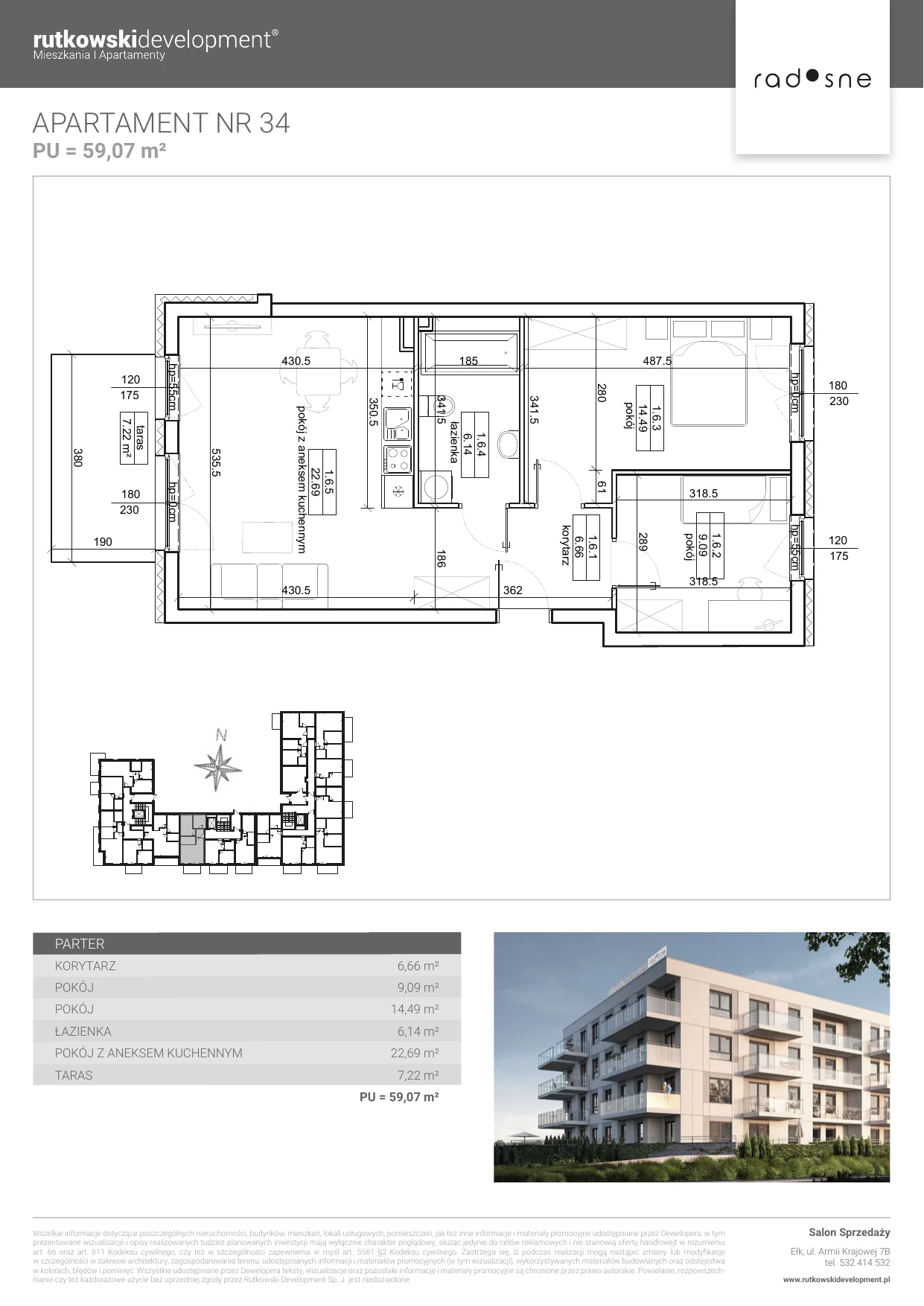 Mieszkanie 59,07 m², parter, oferta nr M-34, Osiedle Radosne, Pisz, ul. Słubicka