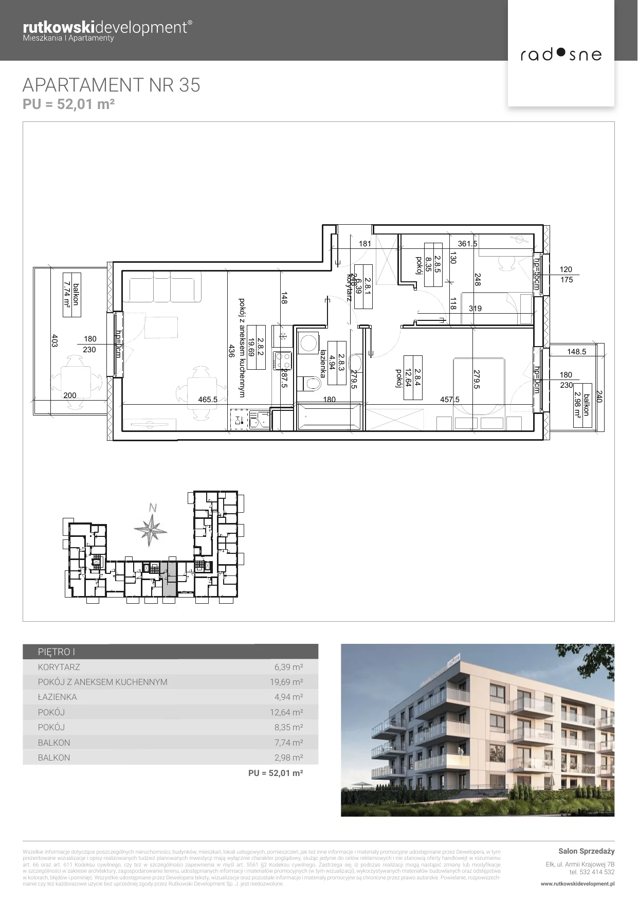 Mieszkanie 52,01 m², piętro 1, oferta nr M-35, Osiedle Radosne, Pisz, ul. Słubicka