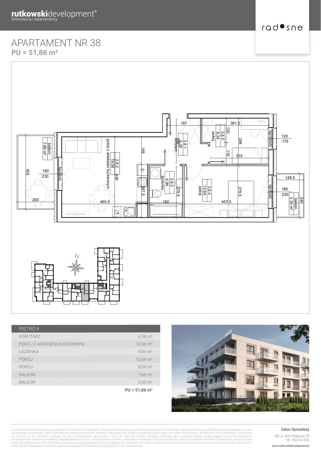 Mieszkanie 51,86 m², piętro 2, oferta nr M-38, Osiedle Radosne, Pisz, ul. Słubicka