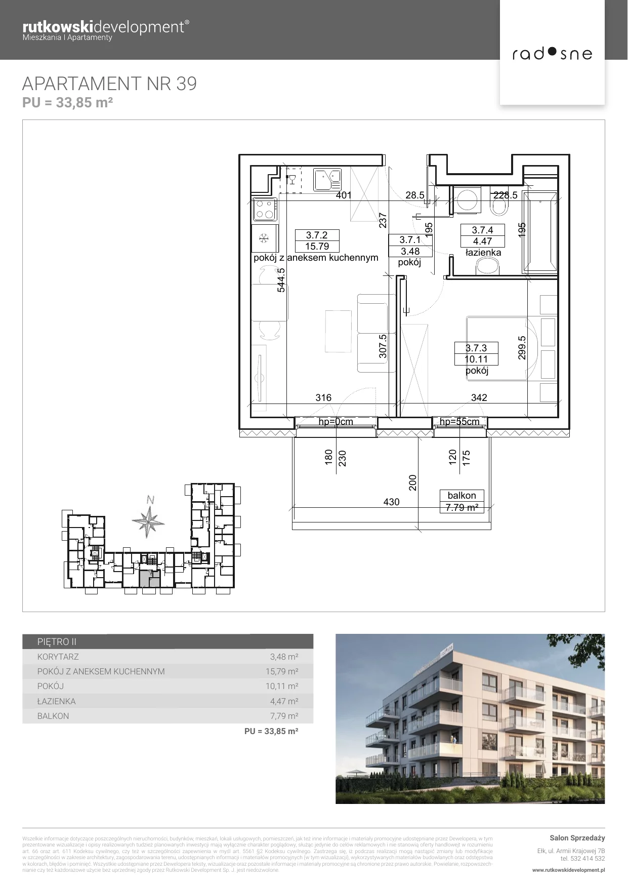 Mieszkanie 33,85 m², piętro 2, oferta nr M-39, Osiedle Radosne, Pisz, ul. Słubicka