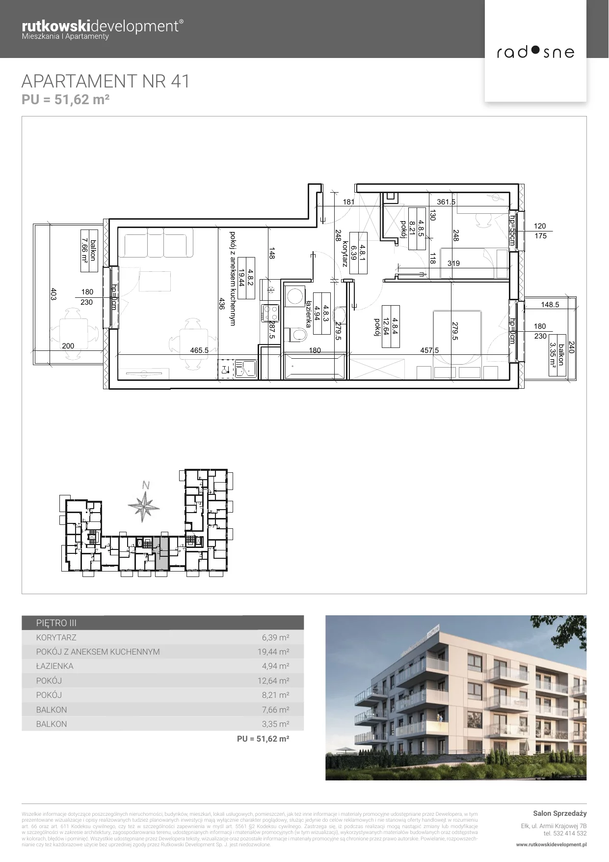 Mieszkanie 51,62 m², piętro 3, oferta nr M-41, Osiedle Radosne, Pisz, ul. Słubicka