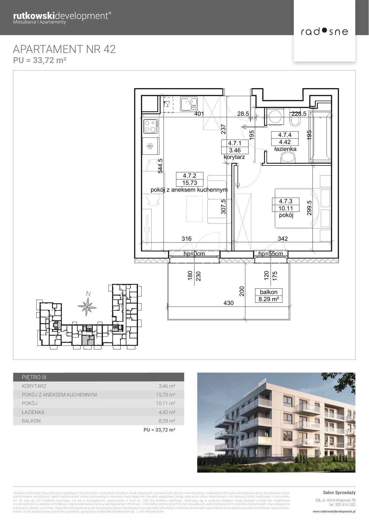 Mieszkanie 33,72 m², piętro 3, oferta nr M-42, Osiedle Radosne, Pisz, ul. Słubicka