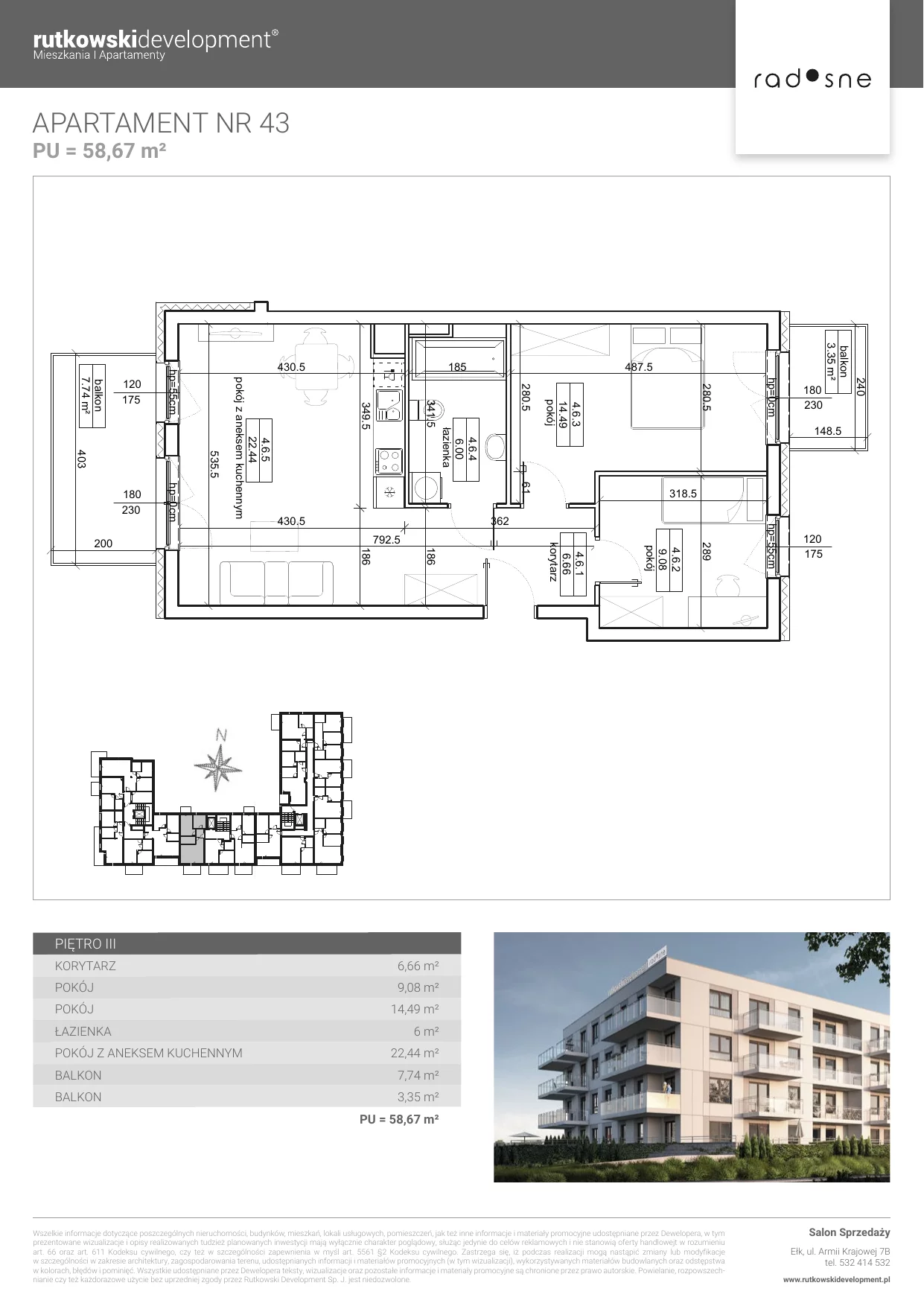 Mieszkanie 58,67 m², piętro 3, oferta nr M-43, Osiedle Radosne, Pisz, ul. Słubicka