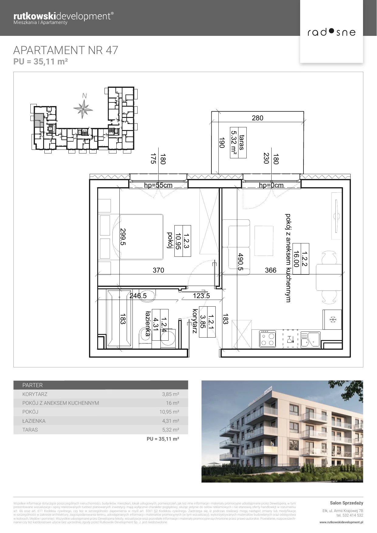 Mieszkanie 35,11 m², parter, oferta nr M-47, Osiedle Radosne, Pisz, ul. Słubicka