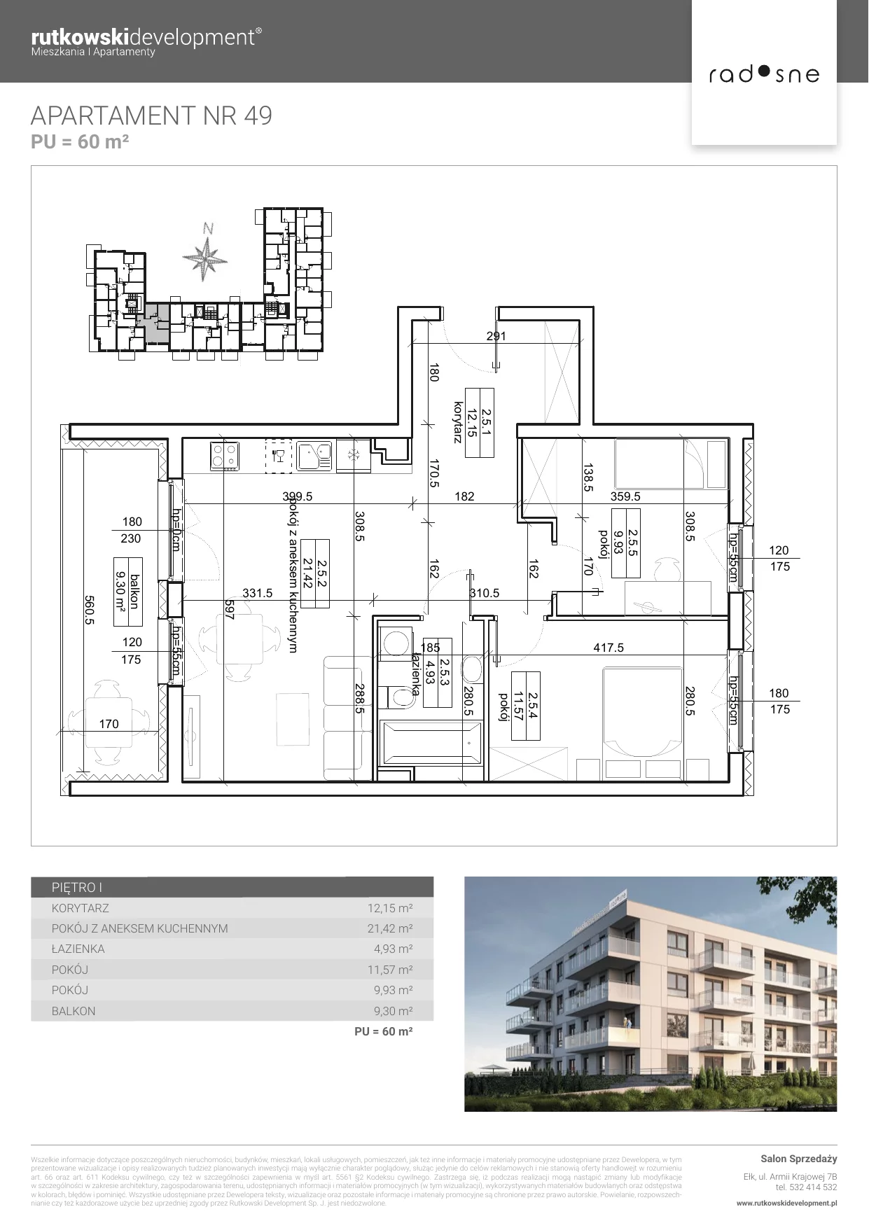 Mieszkanie 60,00 m², piętro 1, oferta nr M-49, Osiedle Radosne, Pisz, ul. Słubicka