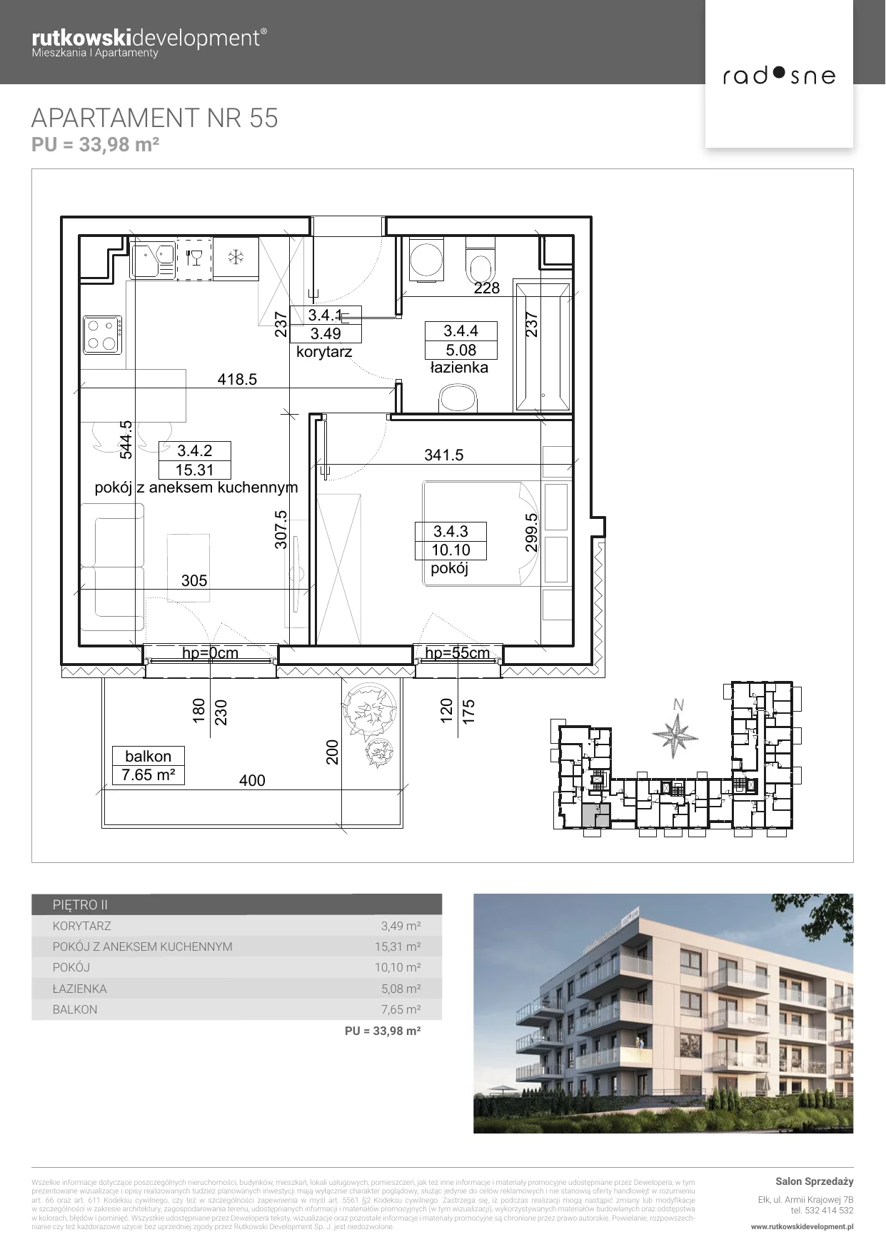 Mieszkanie 33,98 m², piętro 2, oferta nr M-55, Osiedle Radosne, Pisz, ul. Słubicka