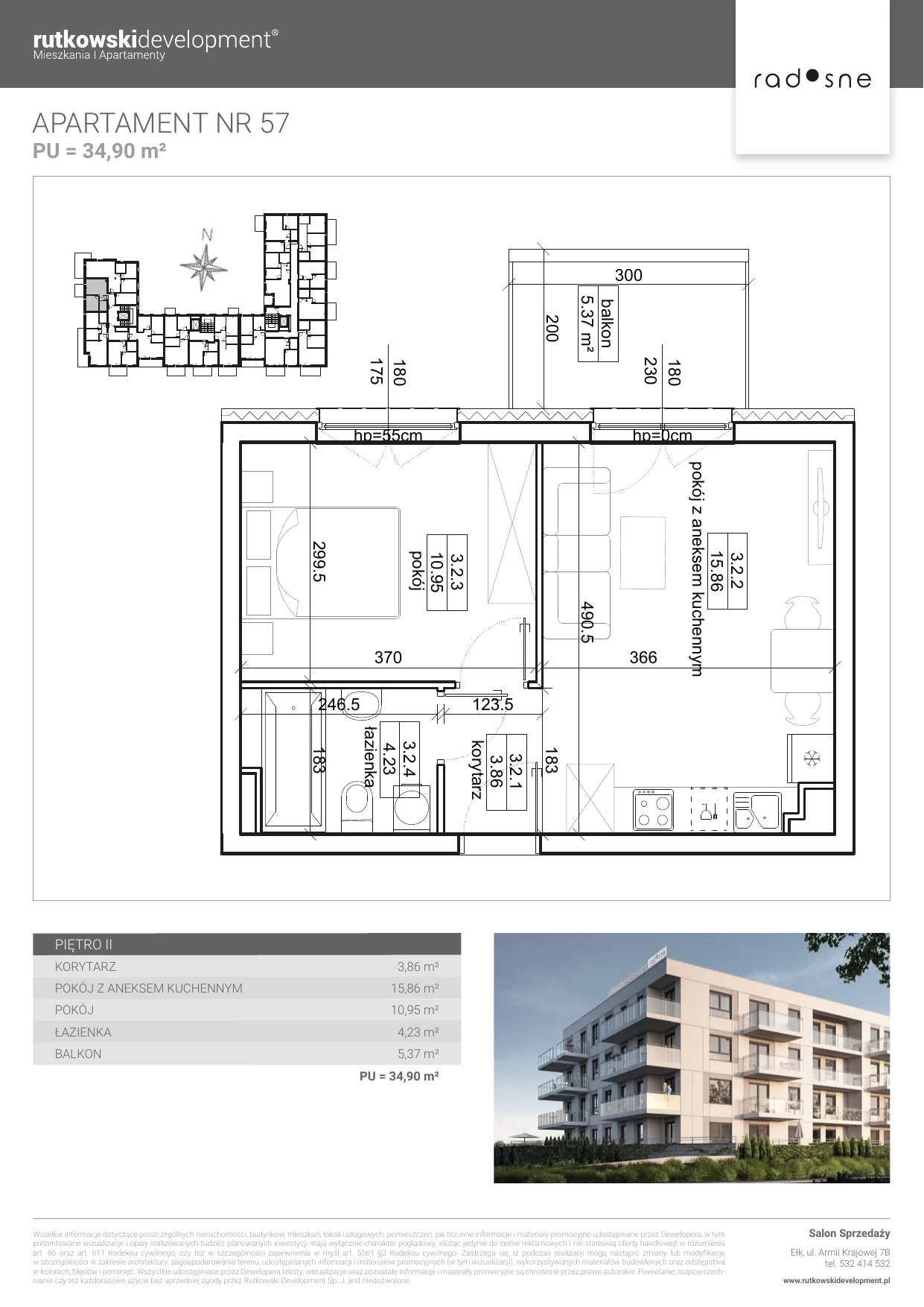 Mieszkanie 34,90 m², piętro 2, oferta nr M-57, Osiedle Radosne, Pisz, ul. Słubicka