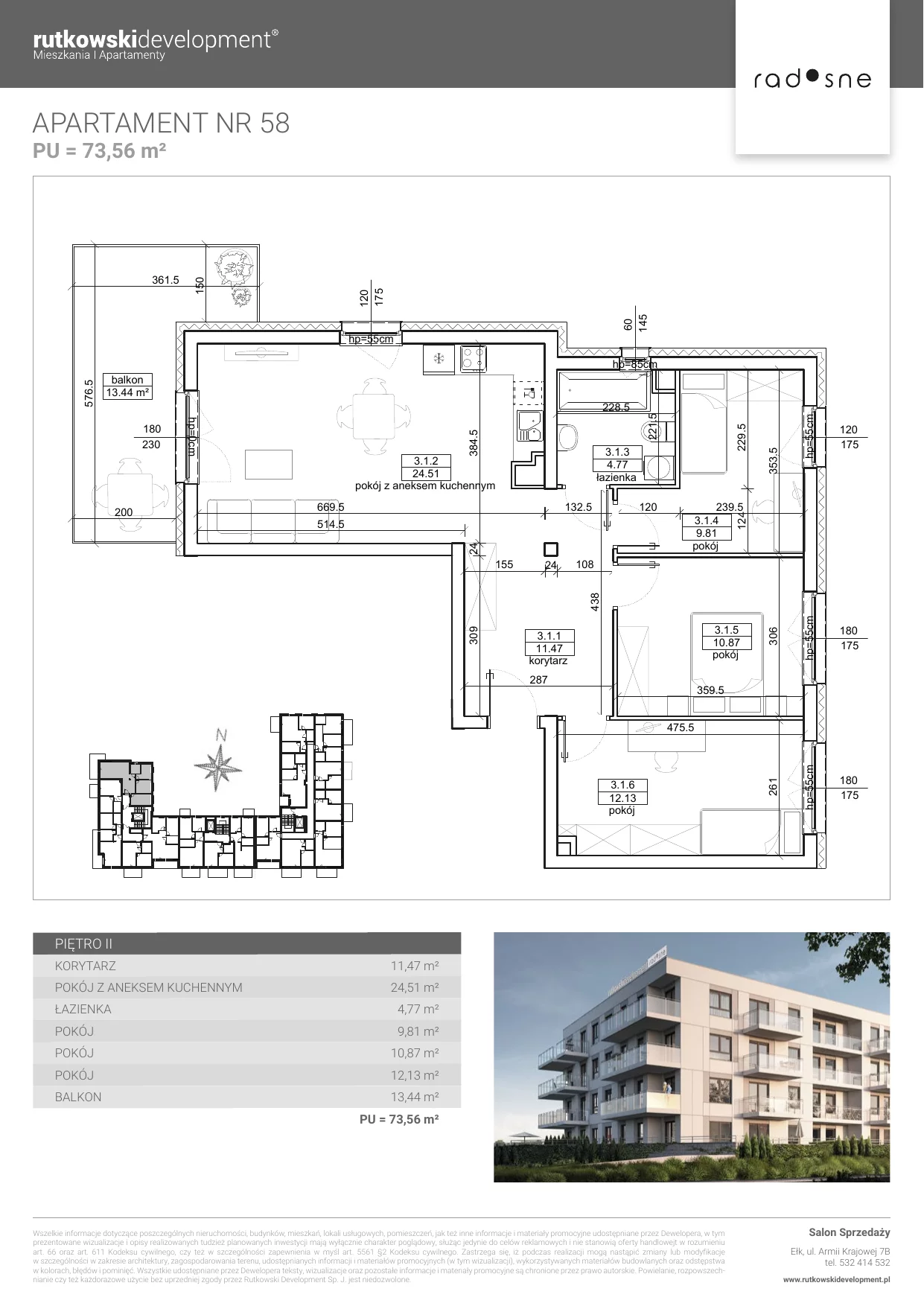 Mieszkanie 73,56 m², piętro 2, oferta nr M-58, Osiedle Radosne, Pisz, ul. Słubicka