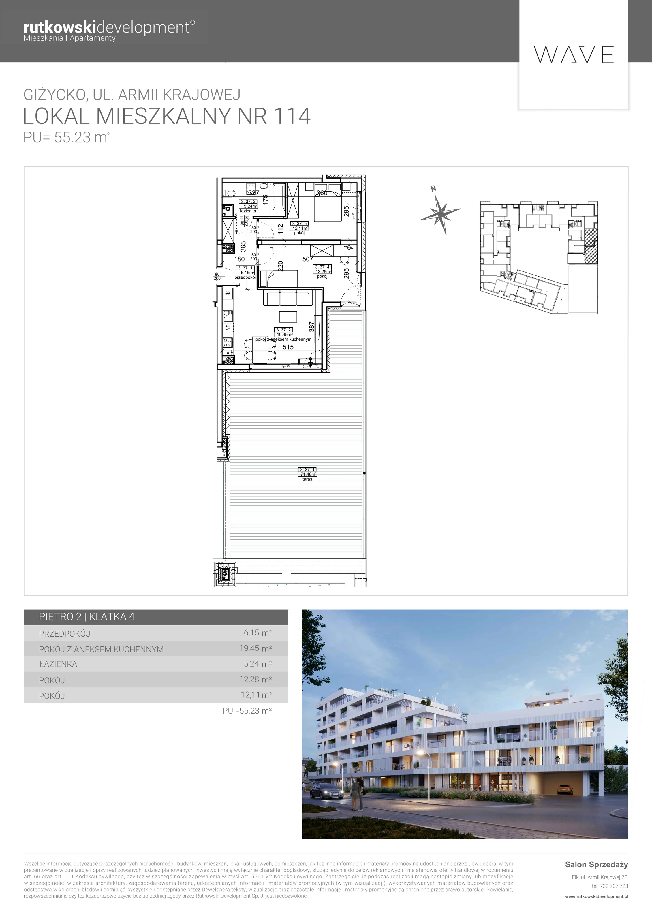 Apartament 55,23 m², piętro 2, oferta nr M-114, Wave - Etap 1, Giżycko, ul. Armii Krajowej