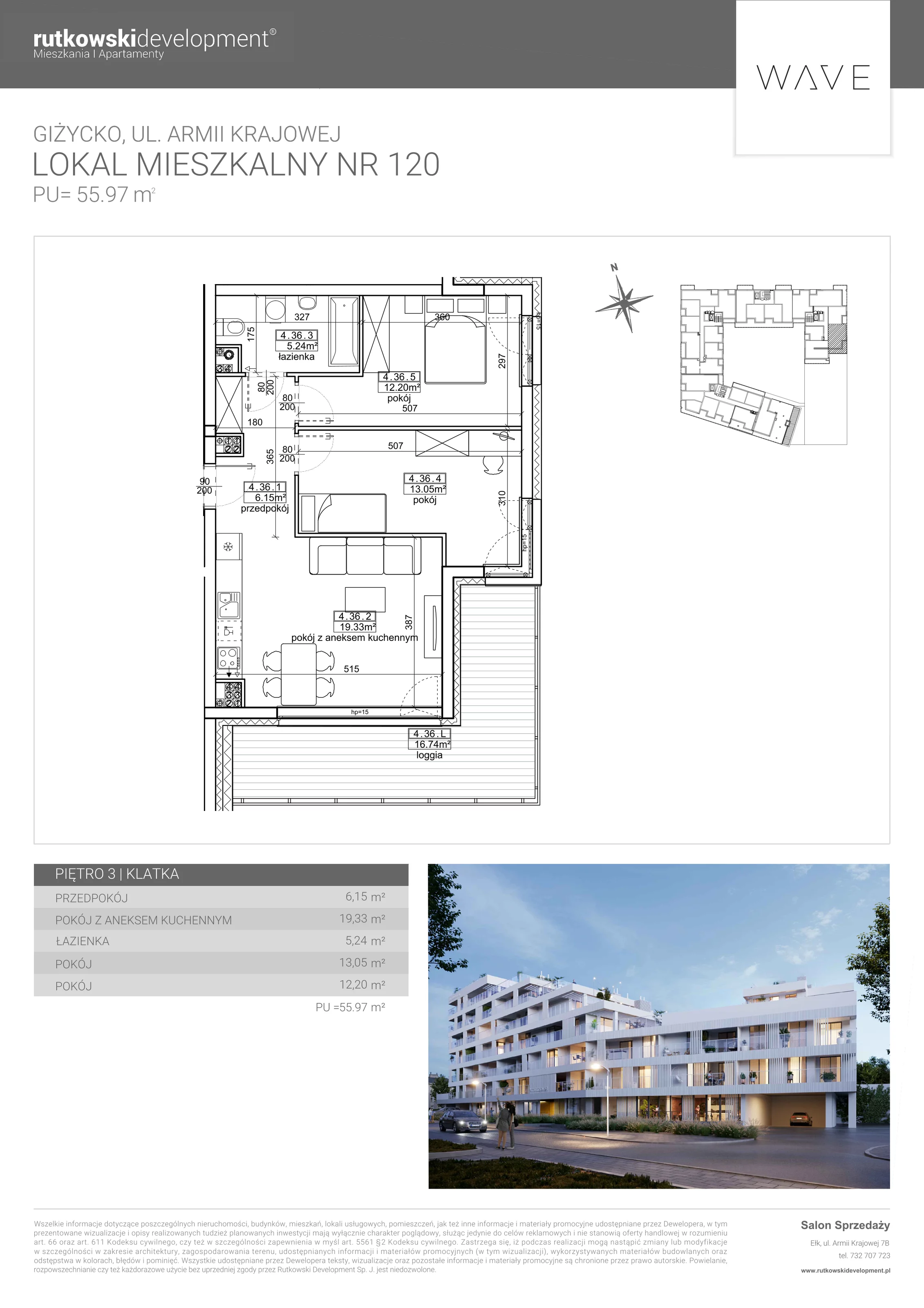 Apartament 55,97 m², piętro 3, oferta nr M-120, Wave - Etap 1, Giżycko, ul. Armii Krajowej