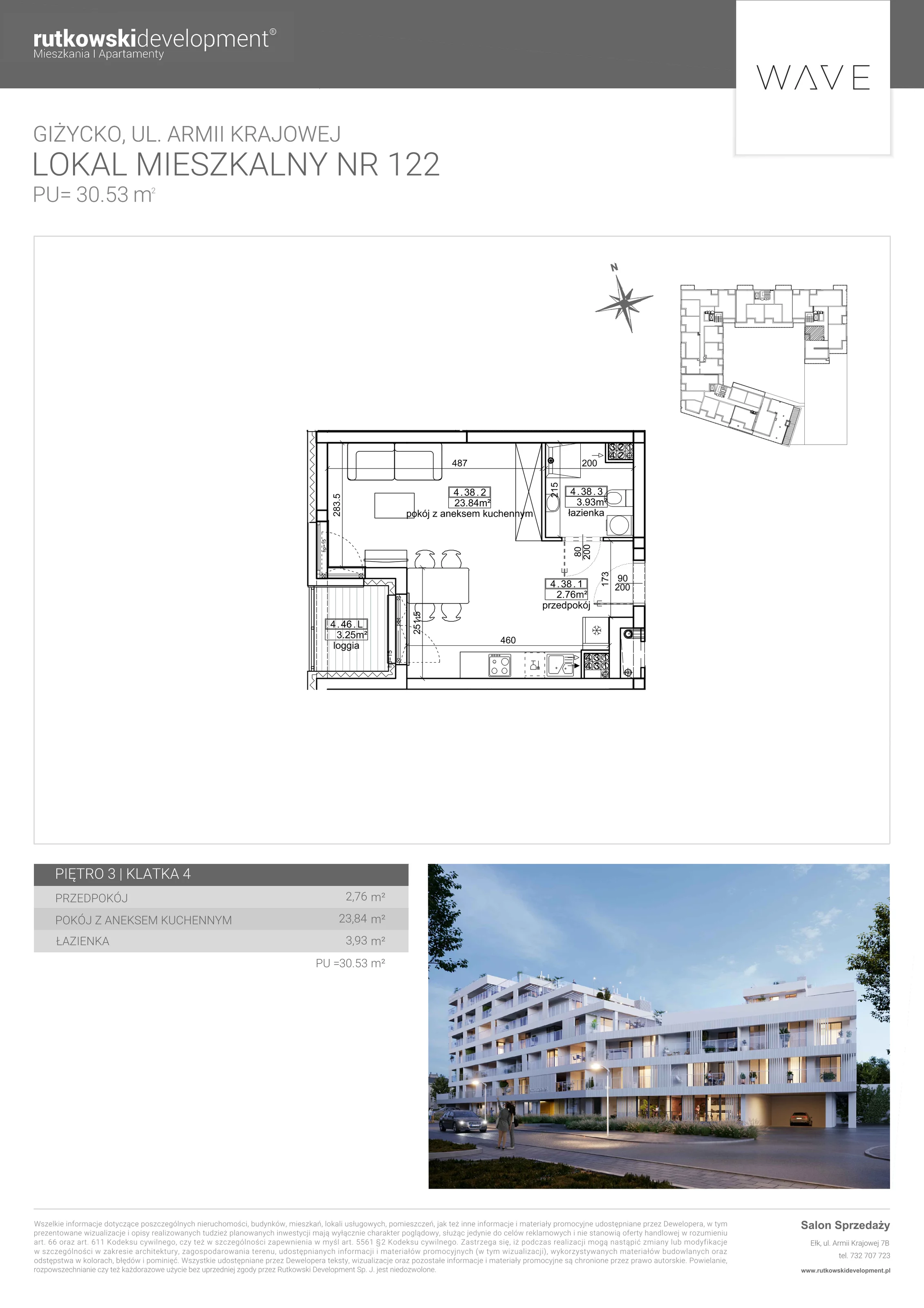 Apartament 30,53 m², piętro 3, oferta nr M-122, Wave - Etap 1, Giżycko, ul. Armii Krajowej