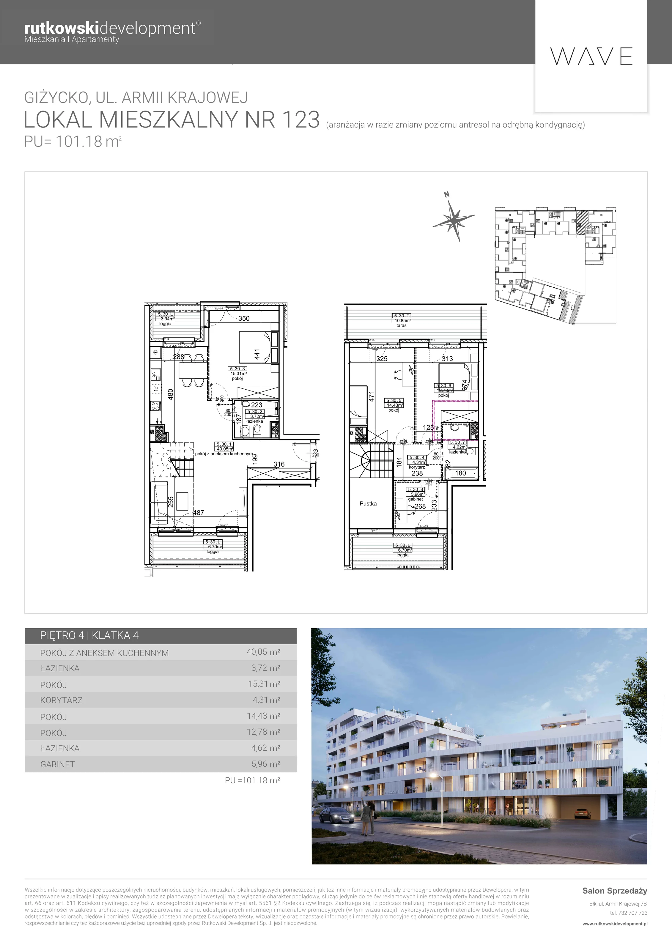 4 pokoje, apartament 98,52 m², piętro 4, oferta nr M-123, Wave - Etap 1, Giżycko, ul. Armii Krajowej